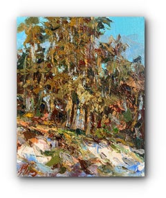 "Evening Pines" (peinture à l'huile contemporaine de paysage d'Ukraine)