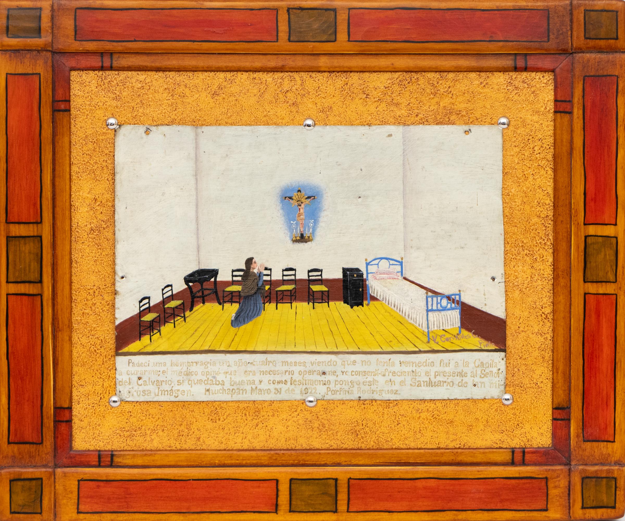 Ex Voto Retablo - Tributo sacro dell'inizio del XX secolo per la guarigione e il ritorno alla buona salute - Painting di Unknown