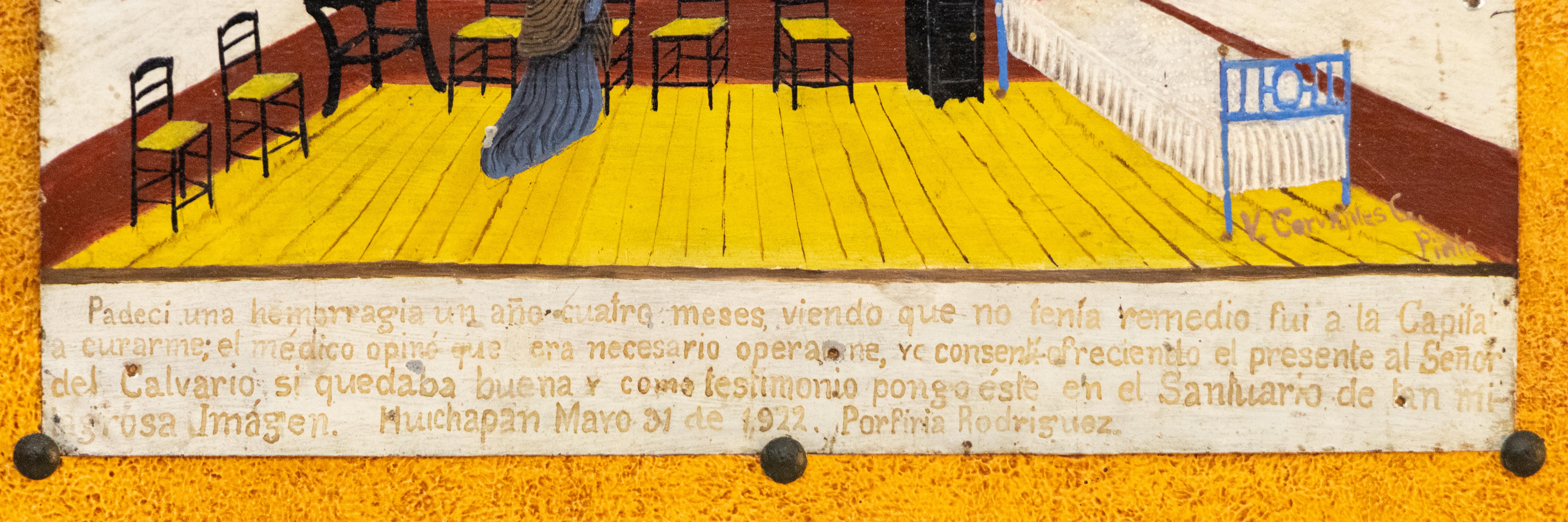 Ex Voto Retablo - Healal's A.I.C. pour la guérison et le retour à la santé - Beige Figurative Painting par Unknown