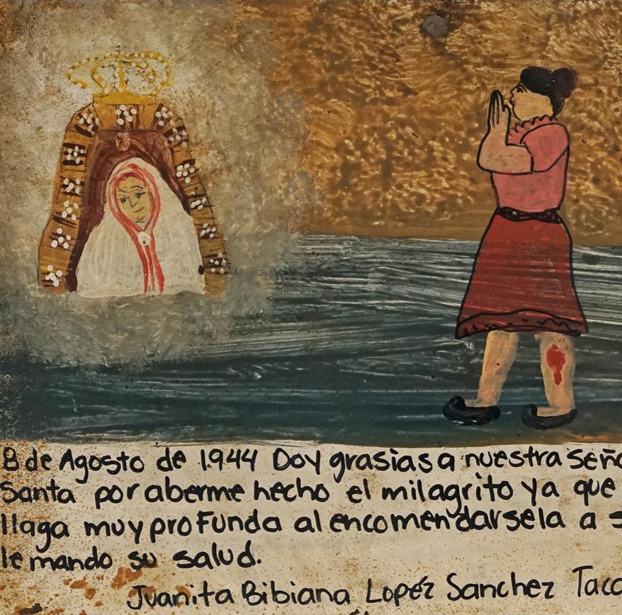 Ex-Voto, Retablo, Gemälde auf Metall, Mexiko, Our Lady of the Cave, Volkskunst (Beige), Interior Painting, von Unknown
