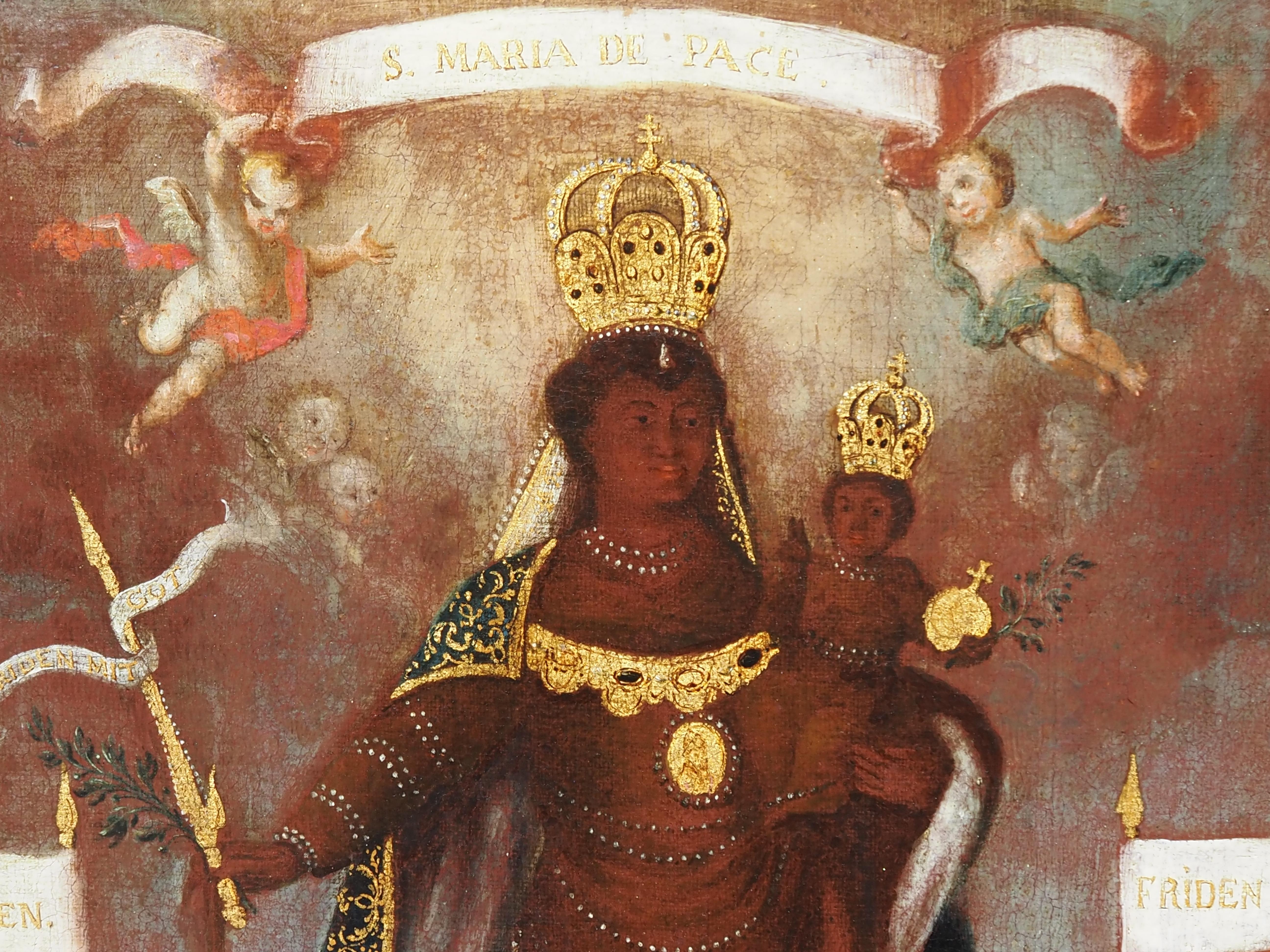 Représentation exceptionnelle et rare de la Vierge Noire en tant que Sancta Maria de Pace - Painting de Unknown