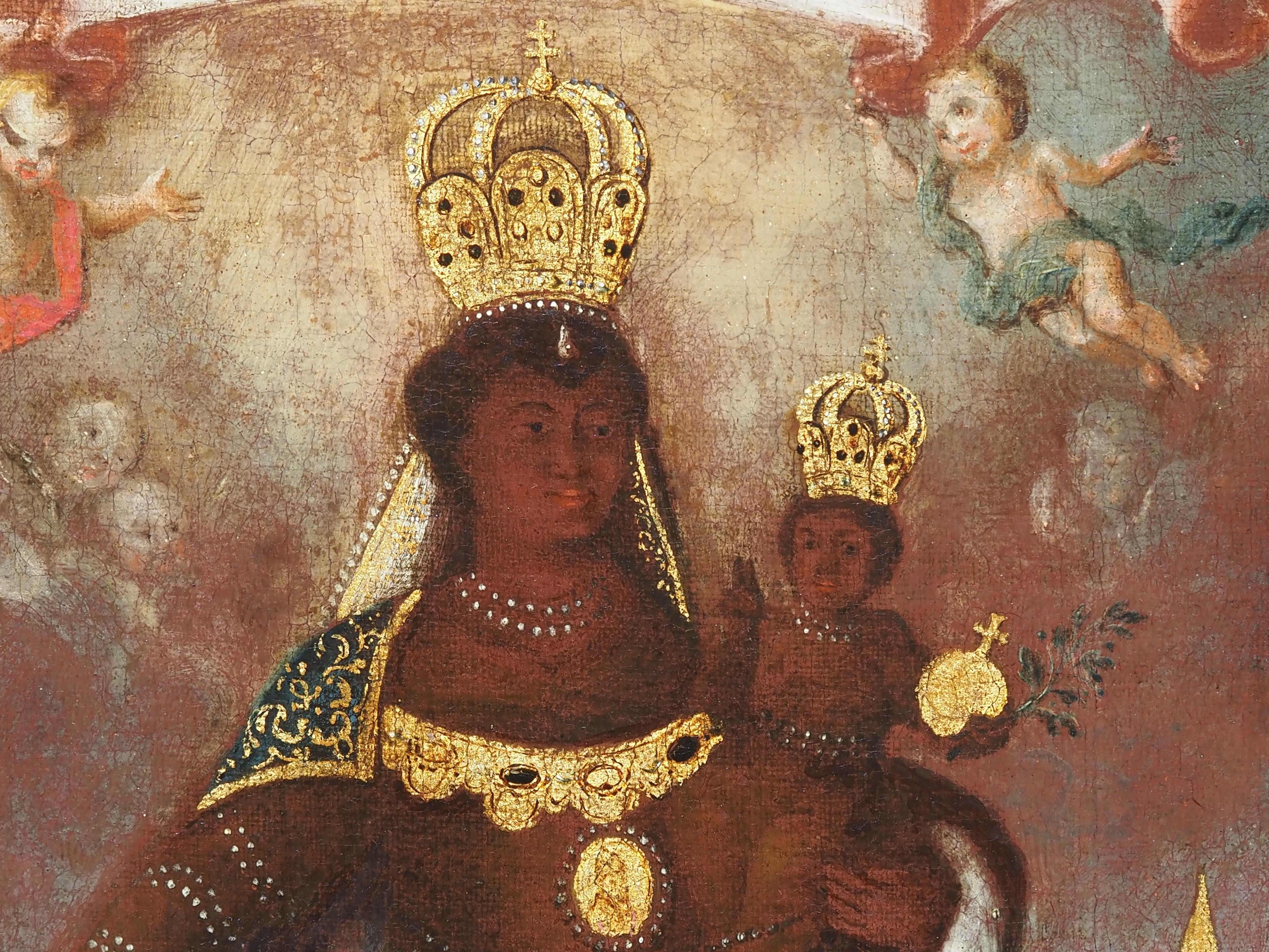 Sancta Maria de Pace
Huile sur toile, marouflée sur panneau
Probablement Allemagne, 18e siècle
Dimensions : environ 46 × 35 cm (hors cadre)
Provenance : Collection privée, Allemagne du Sud

Cette peinture montre une représentation exceptionnelle et