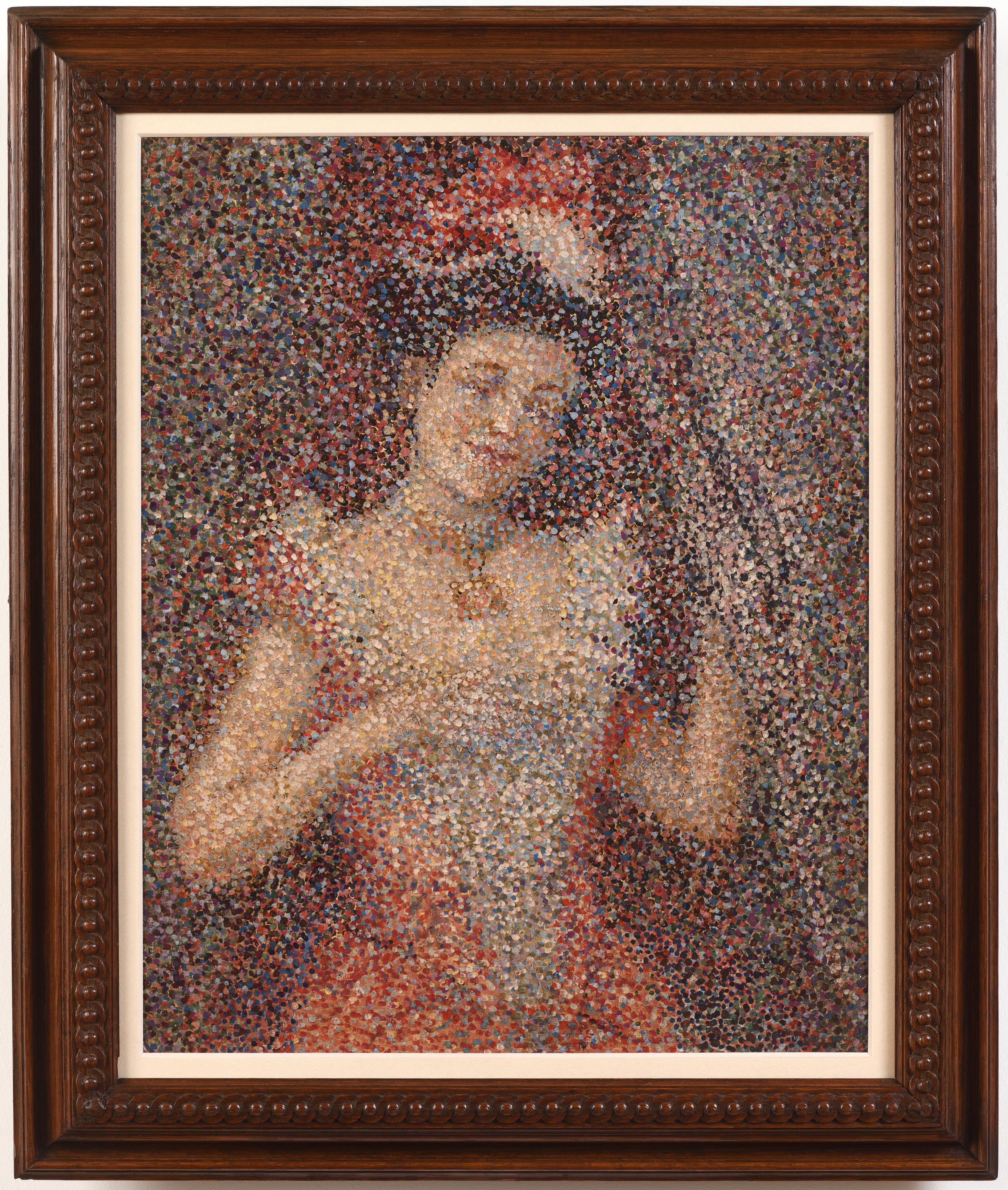 Exceptional French Pointillist Painting – Young Woman at the Theatre, circa 1895