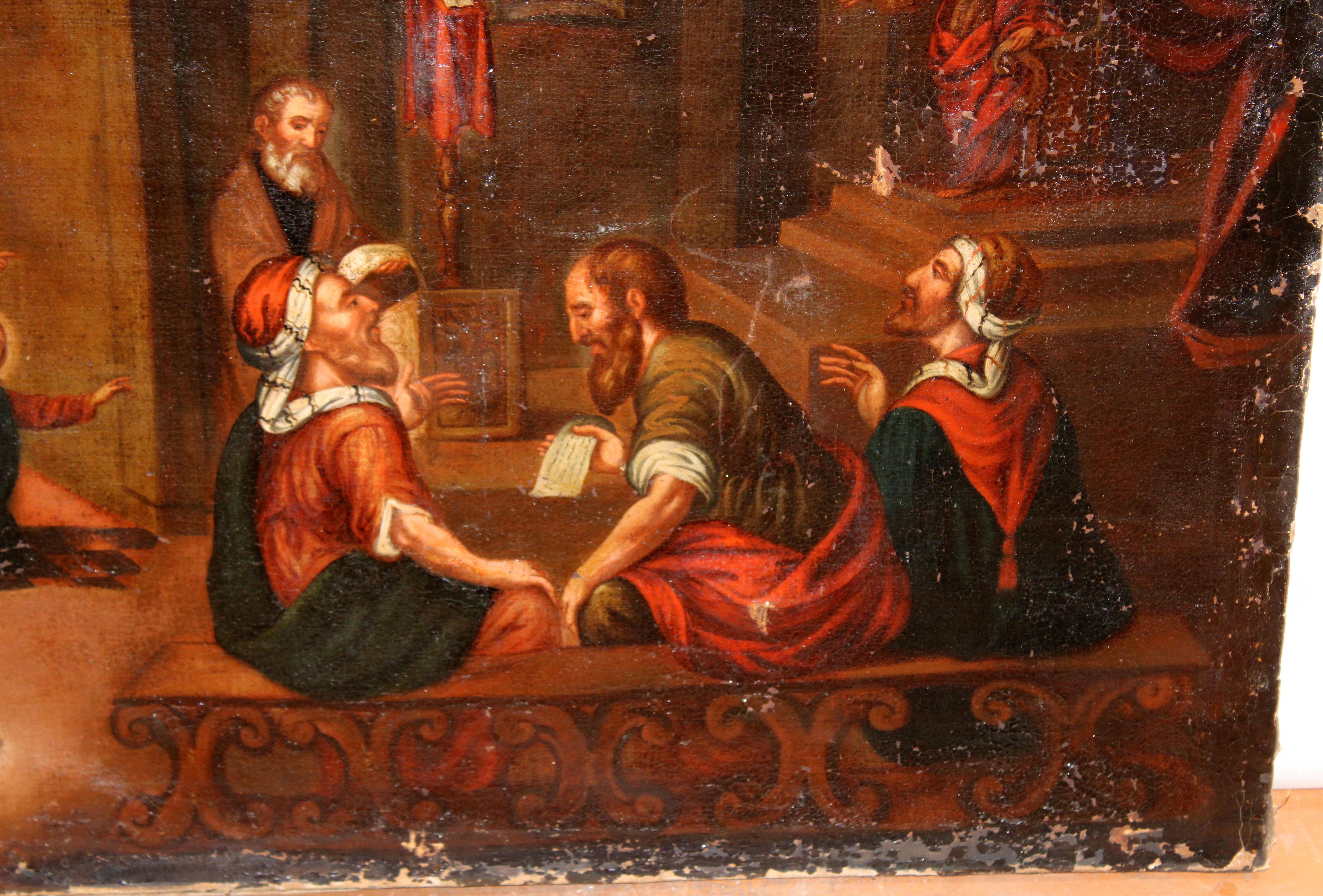 Como pueden apreciar, la obra no va firmada, es de autor anónimo

Se presenta sin enmarcar la pintura

El estado de la obra se puede ver, presenta varias faltas de pintura y precisará restauración

Medidas obra: 69 cm. de altura x 91 cm. de ancho