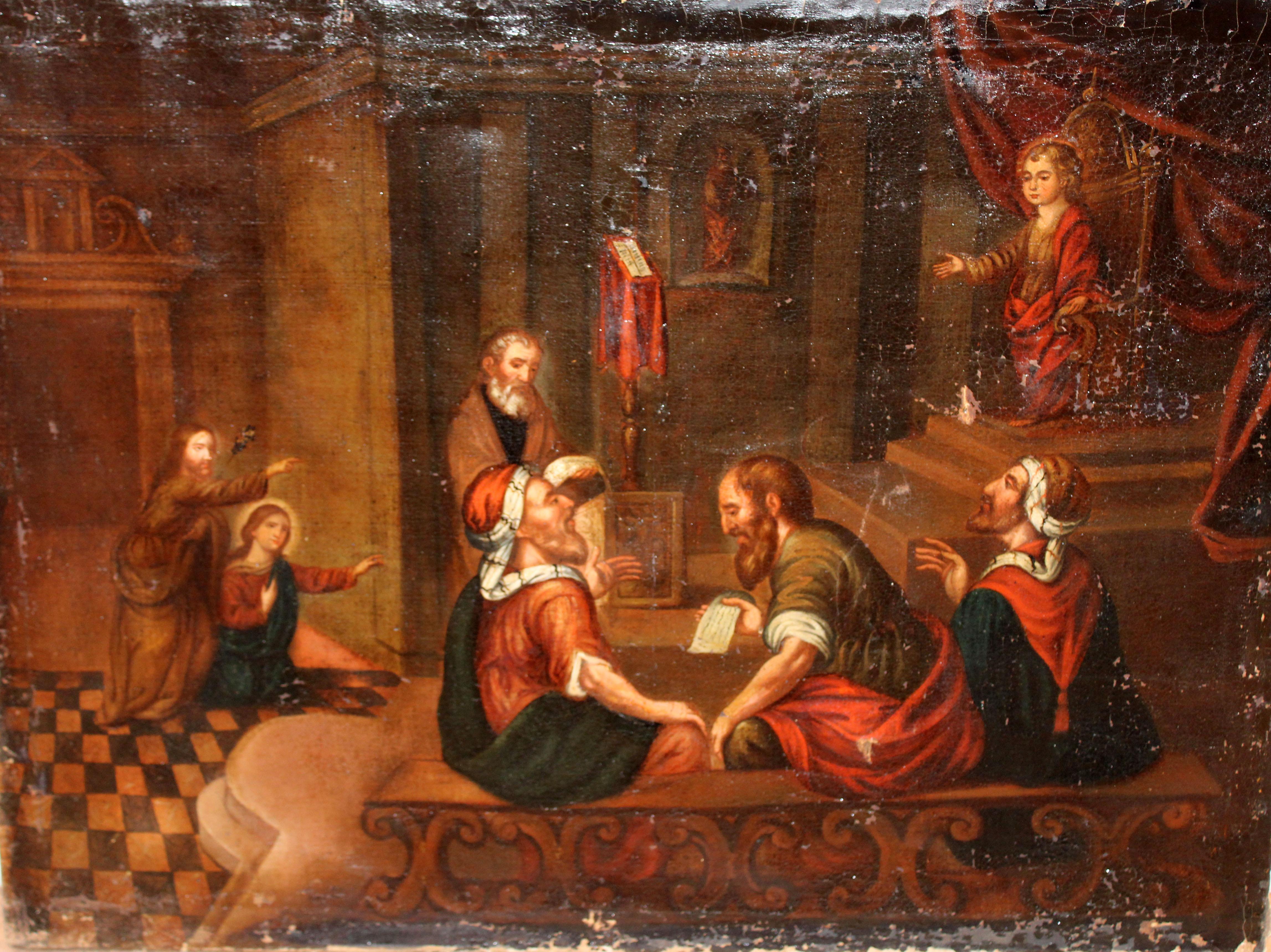 Figurative Painting de Unknown - Excuela española (XVIII) -  Escena bíblica - Óleo sobre tela