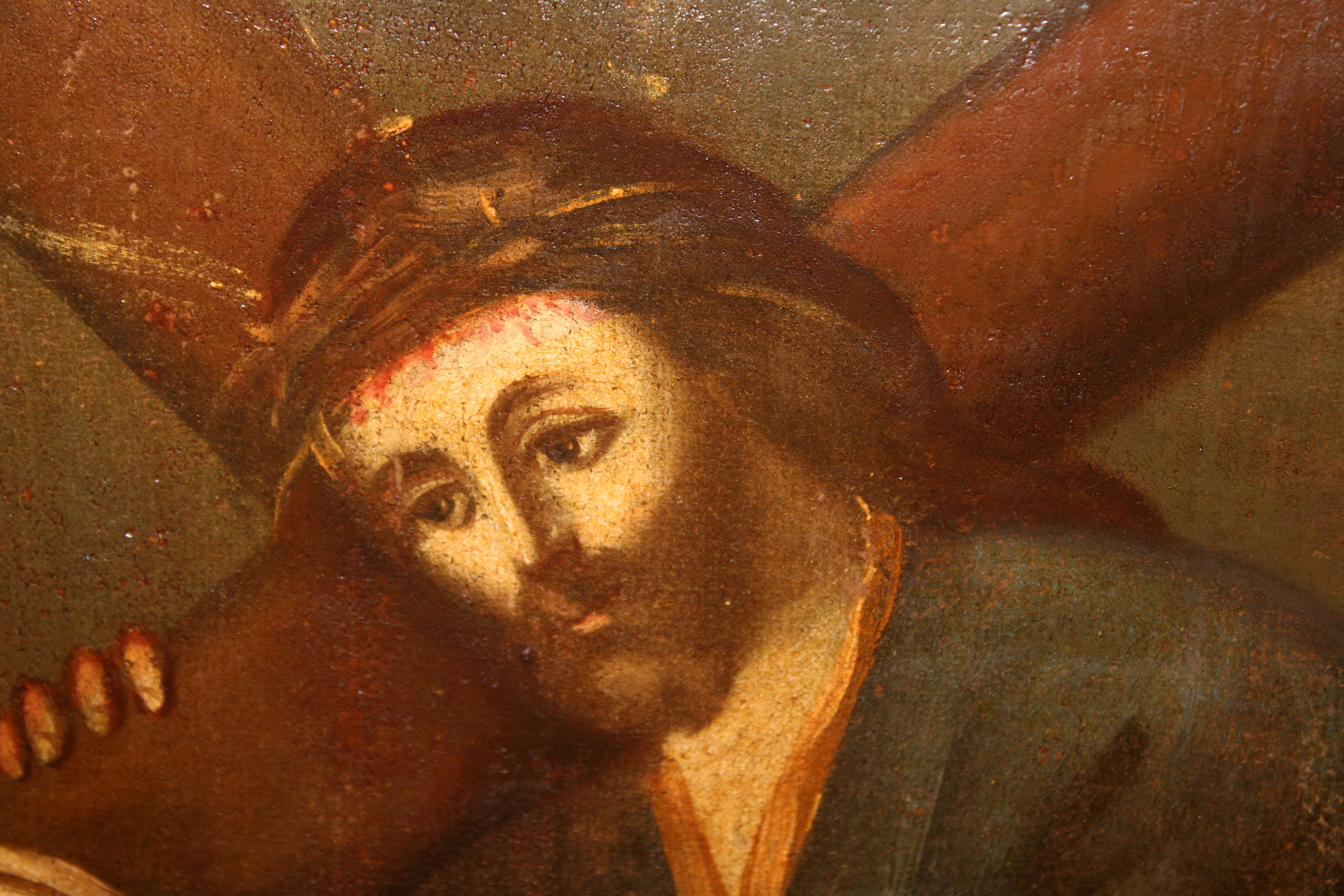 Excuela española (XVIII) -  Jesús nazareno con la cruz - Óleo sobre tela in vendita 2