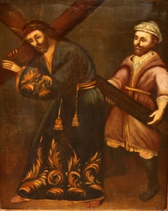 Antique Excuela española (XVIII) -  Jesús nazareno con la cruz - Óleo sobre tela