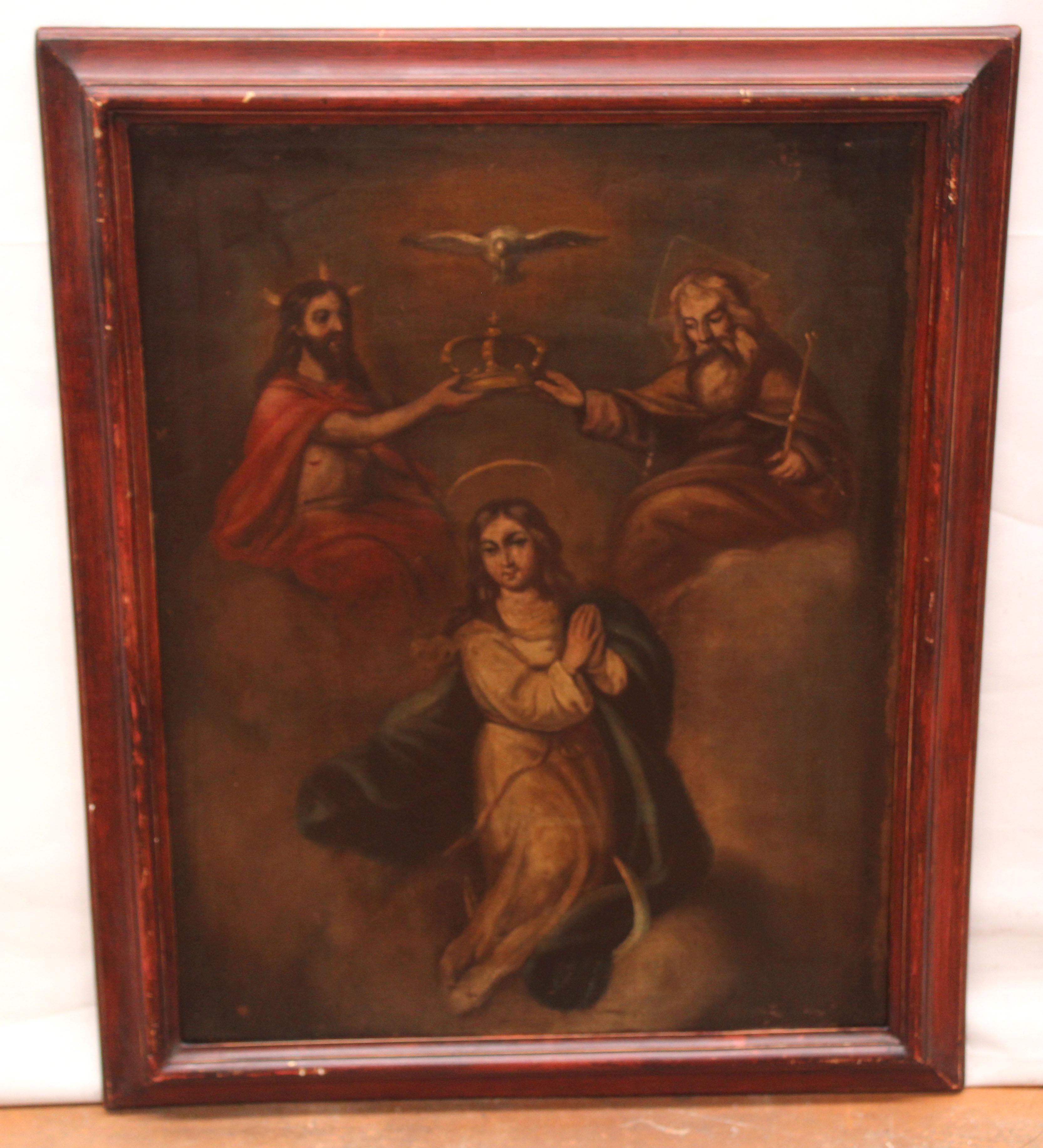 Escuela española (XVIII) -  La coronación de la virgen - Óleo sobre tela - Painting de Unknown