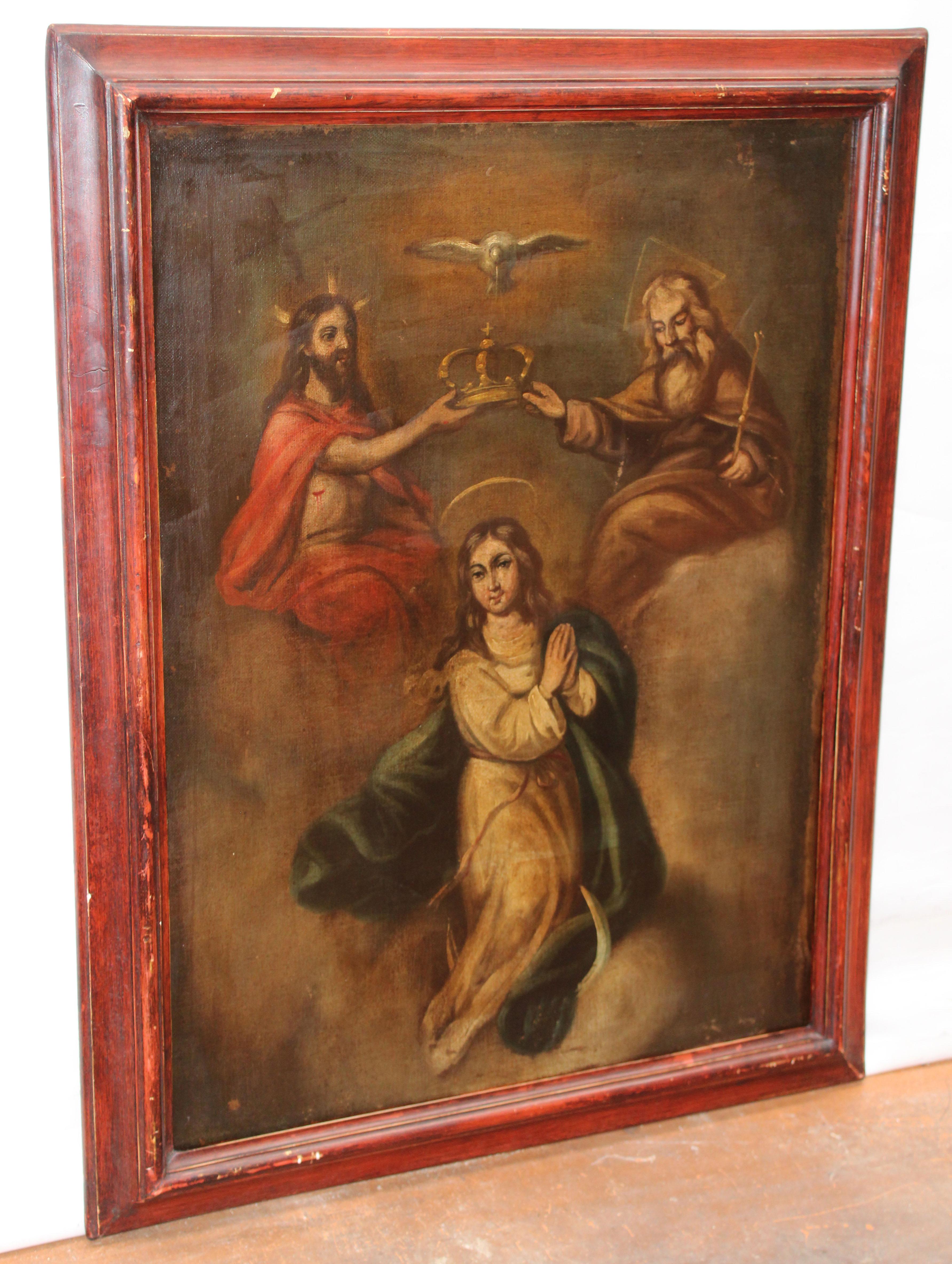Escuela española (XVIII) -  La coronación de la virgen - Óleo sobre tela - Painting Antiguos maestros de Unknown