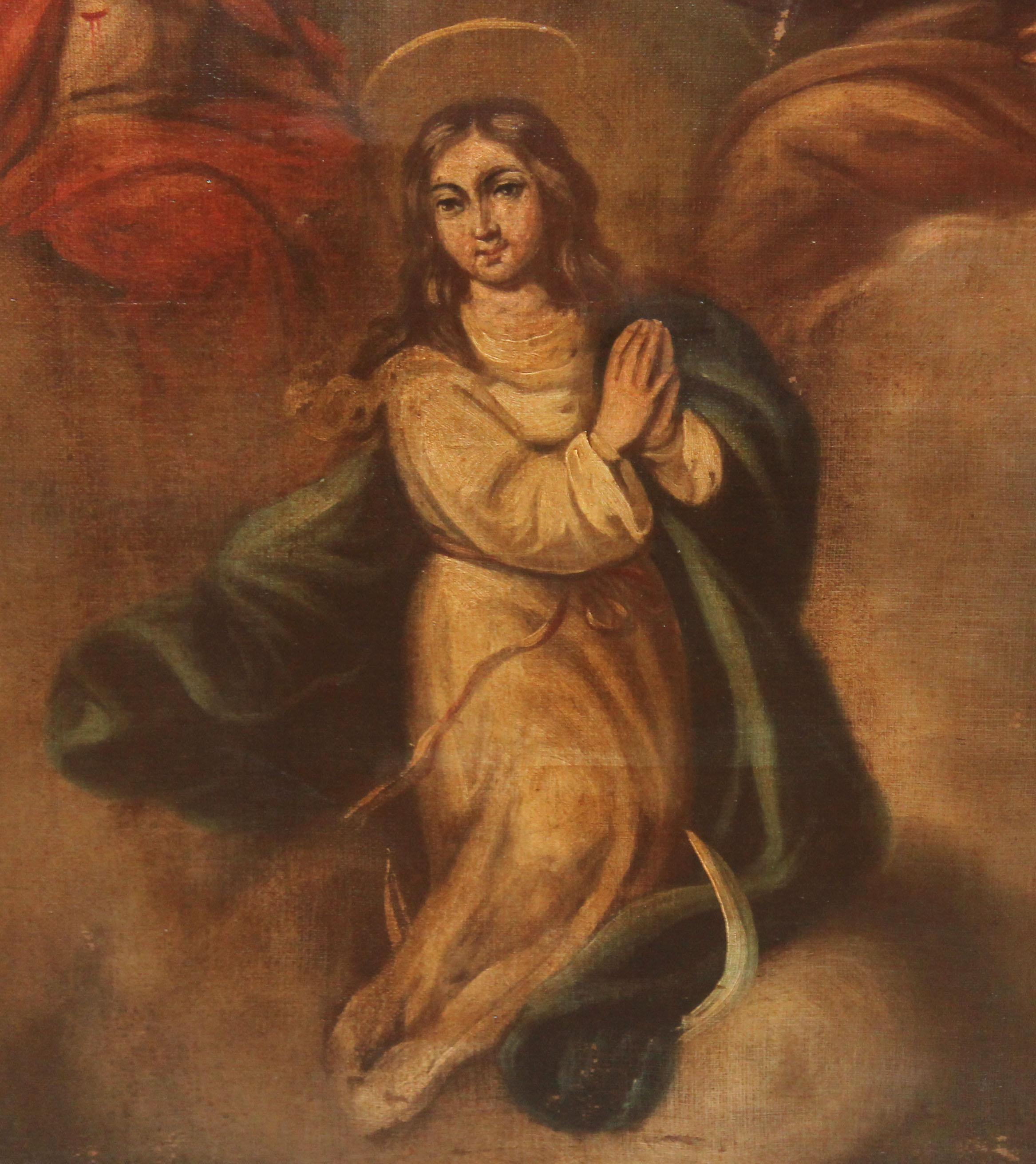 Escuela española (XVIII) -  La coronación de la virgen - Óleo sobre tela en venta 1