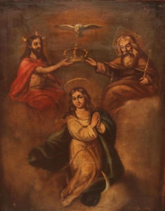 Escuela española (XVIII) -  La coronación de la virgen - Óleo sobre tela