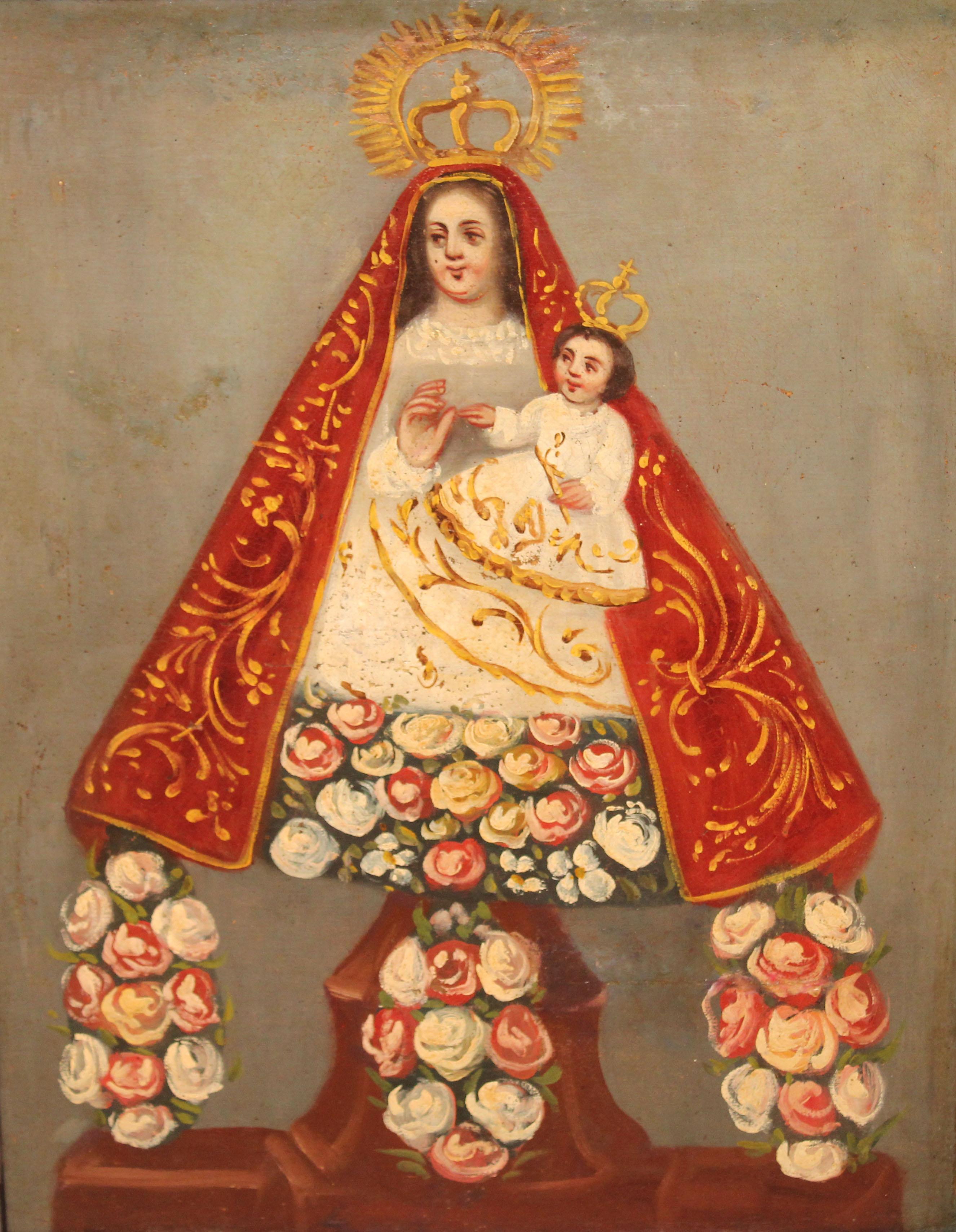 Figurative Painting di Unknown - Excuela española (XVIII) -  Virgen con niño - Óleo sobre tela