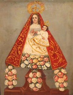 Excuela española (XVIII) -  Virgen con niño - Óleo sobre tela