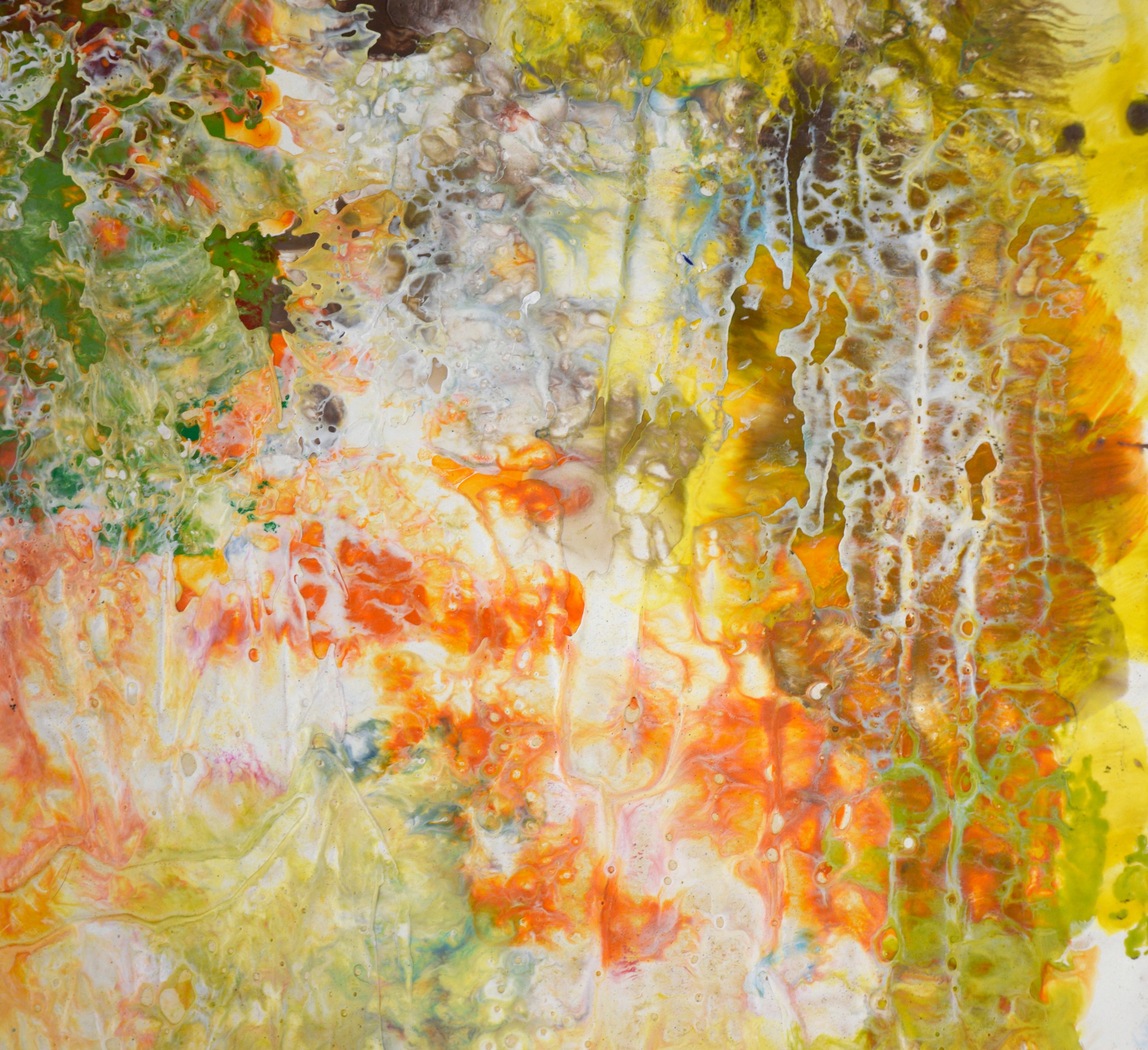 Expressionistische Komposition aus Wachs und Acryl auf Holzplatte (Braun), Abstract Painting, von Unknown