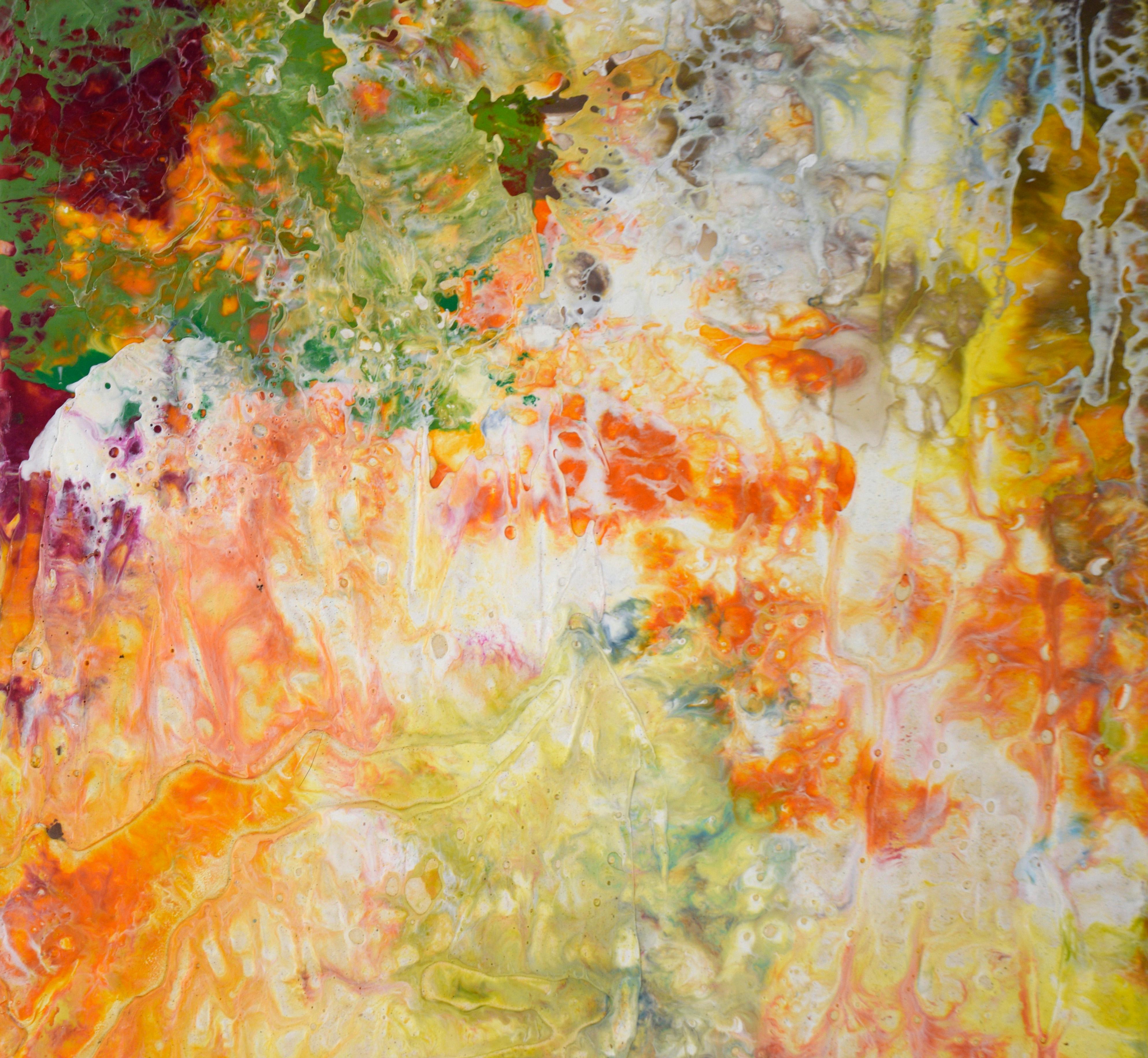 Gelbe, orangefarbene und weiße expressionistische Komposition in Wachs und Acryl auf Holzplatte

Kräftige abstrakte Komposition aus dem Studio von David Francis von 