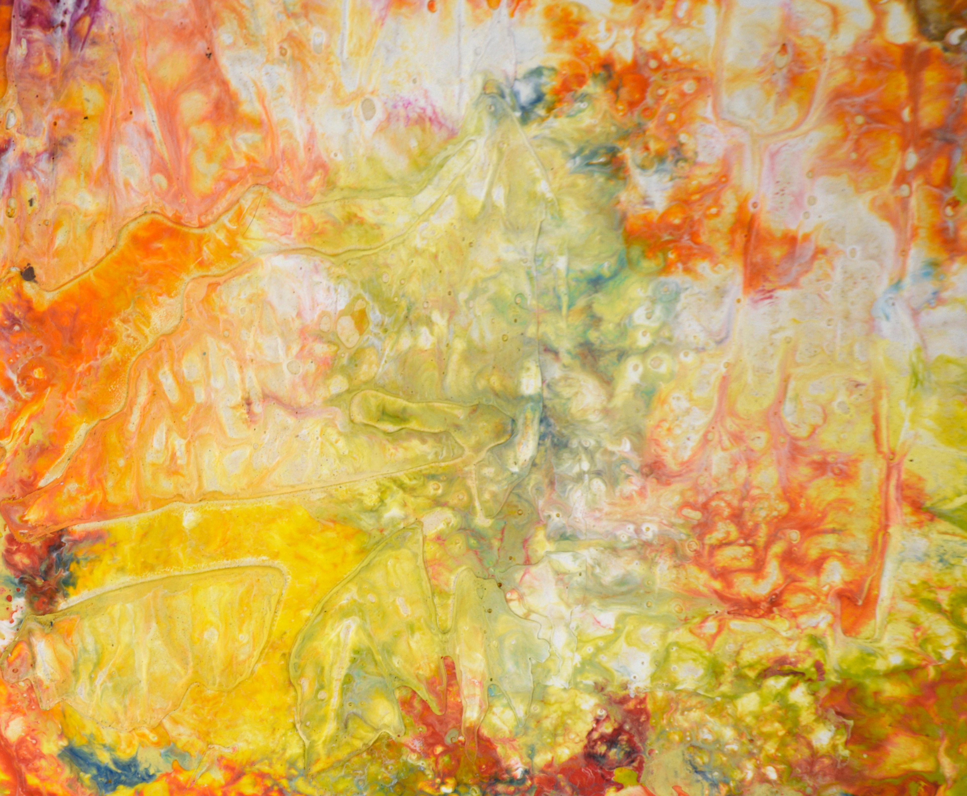 Expressionistische Komposition aus Wachs und Acryl auf Holzplatte im Angebot 1