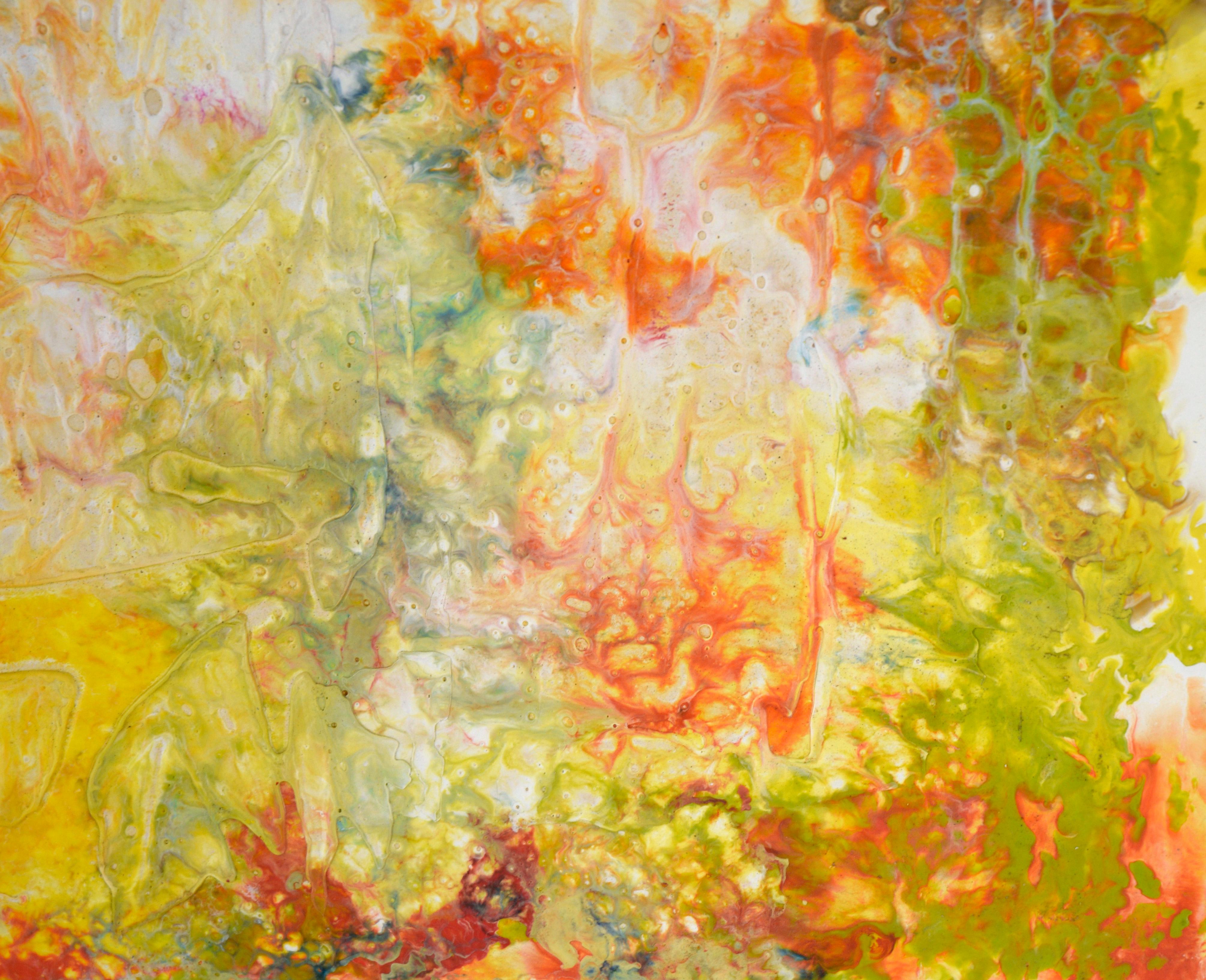 Expressionistische Komposition aus Wachs und Acryl auf Holzplatte im Angebot 2