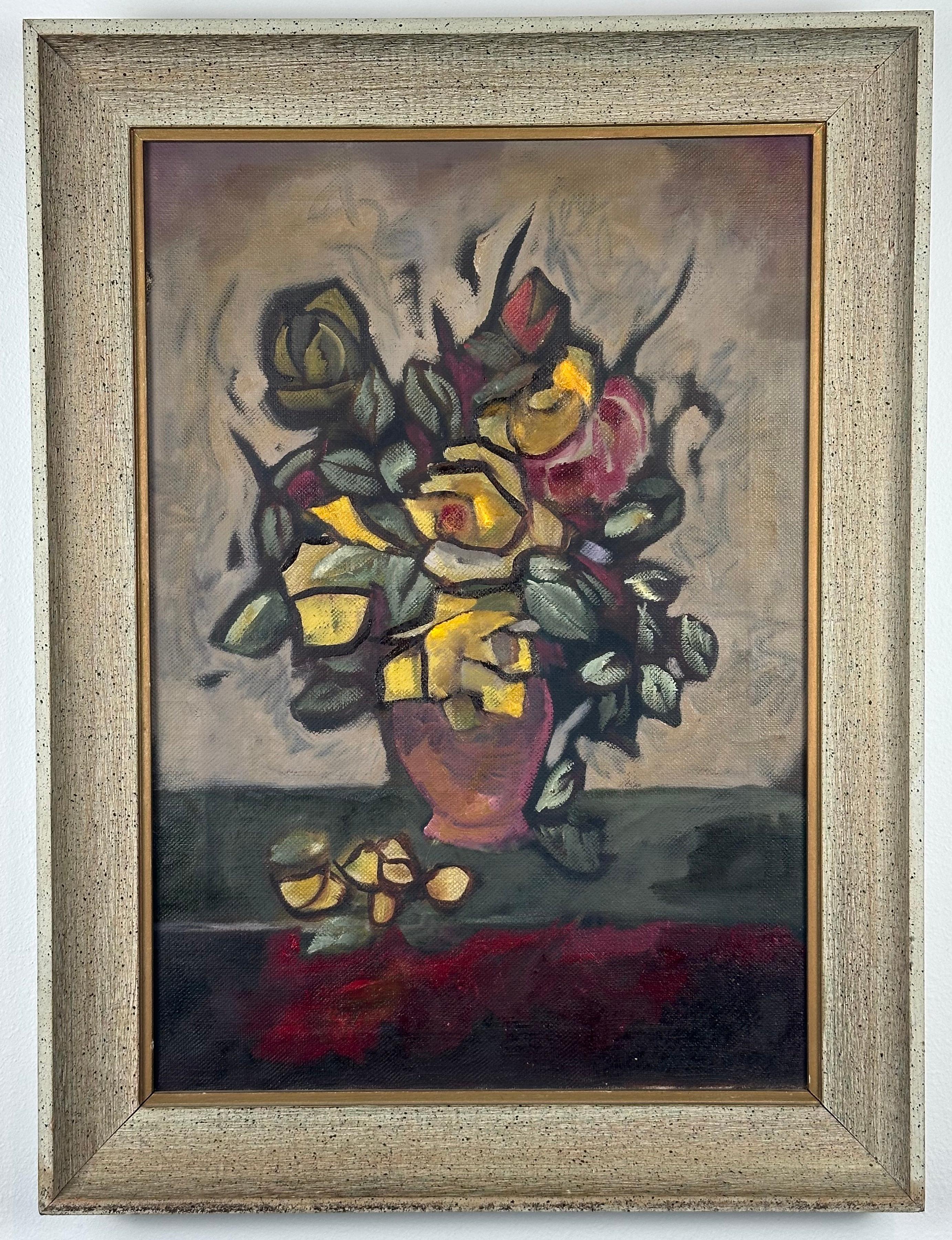 Still-Life Painting Unknown - Nature morte florale expressionniste 