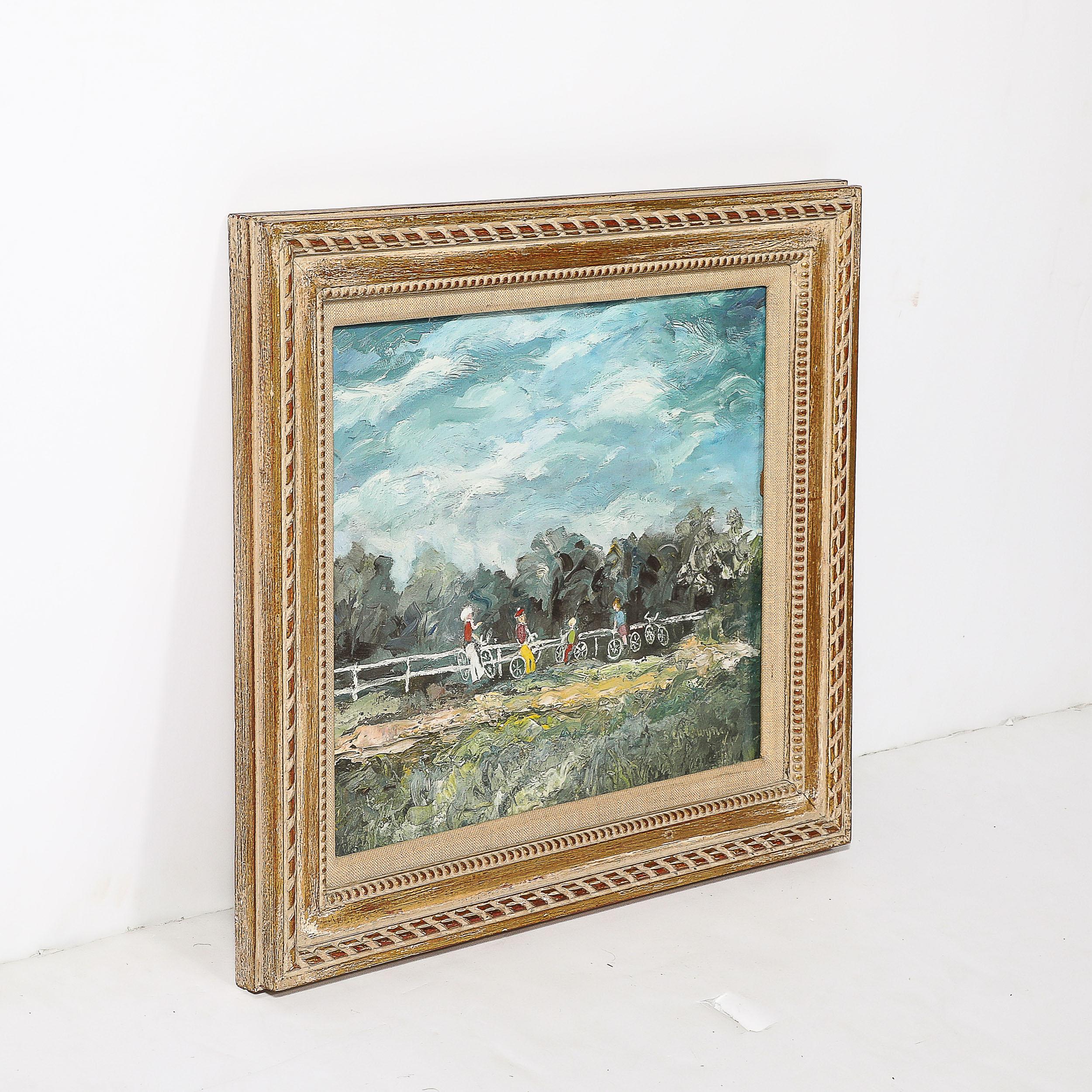 Expressionist Mid-Century Landscape of Cyclists in Oil on Canvas - Painting by Unknown