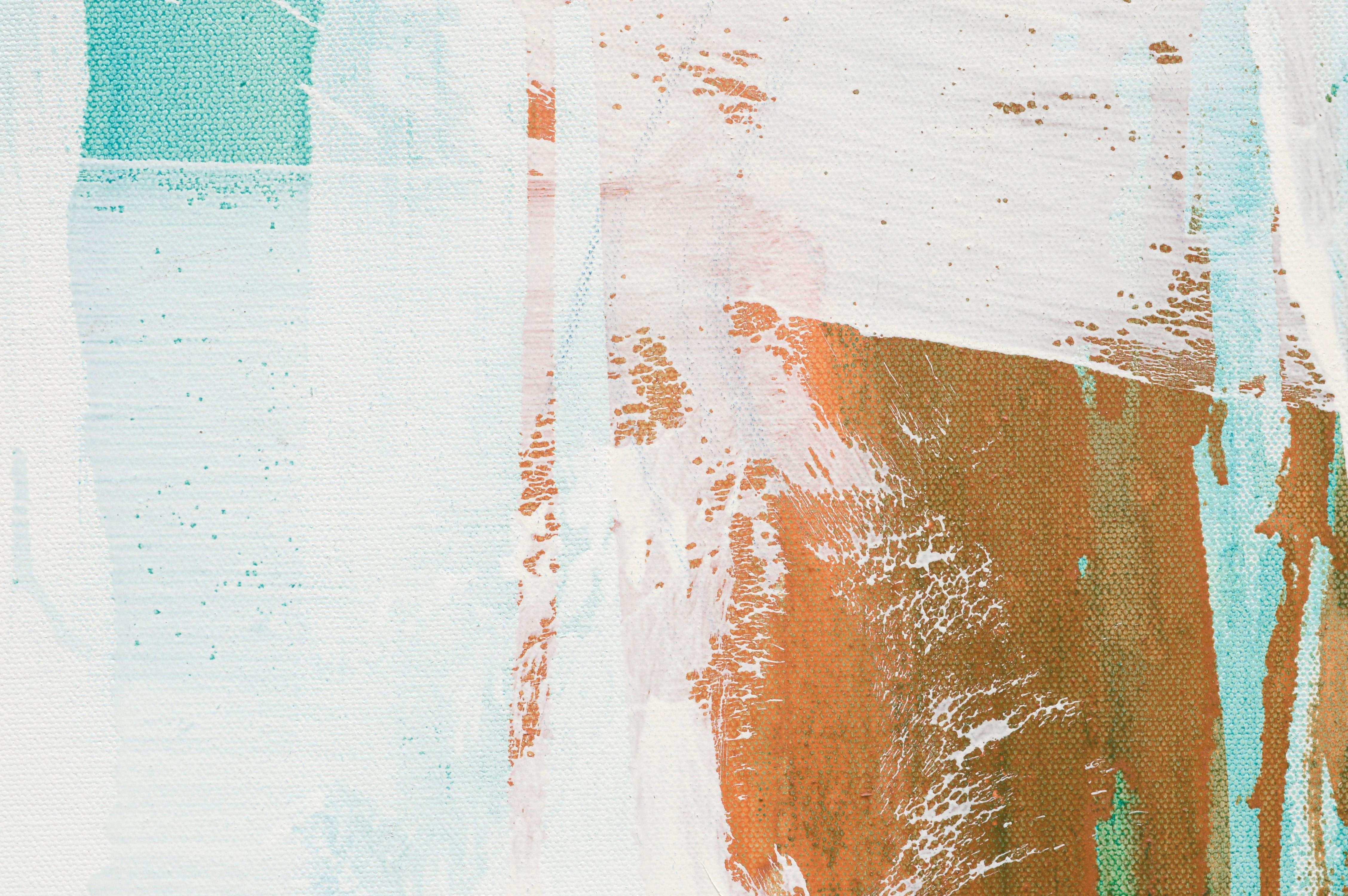 Expressive Teal, White, and Orange Abstract in Acrylic on Canvas - Painting by Unknown