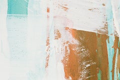 Abstraktes expressionistisches abstraktes Gemälde in Acryl auf Leinwand in Teal, Weiß und Orange