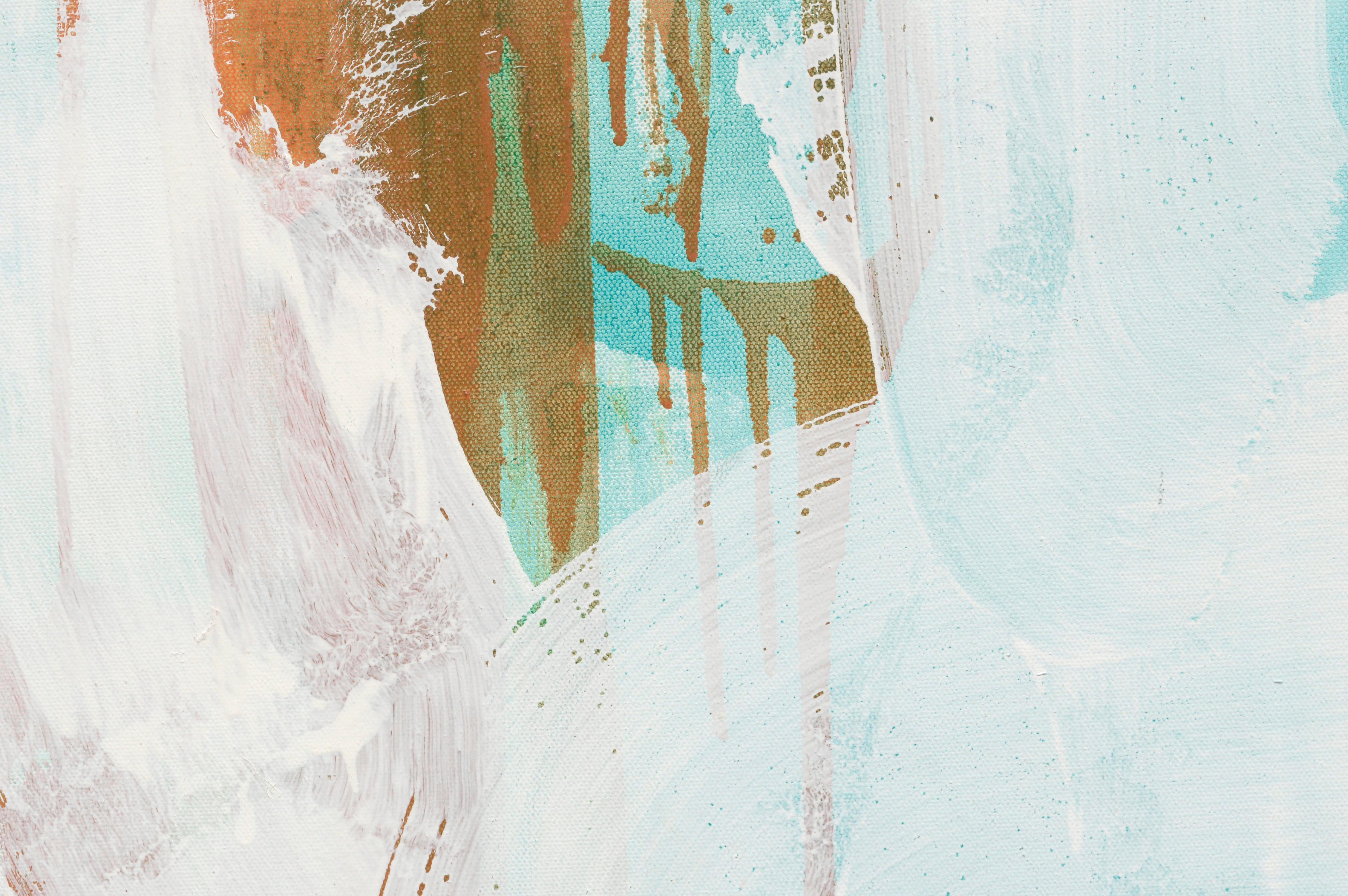 Expressive Teal, White, and Orange Abstract in Acrylic on Canvas - Contemporary Painting by Unknown