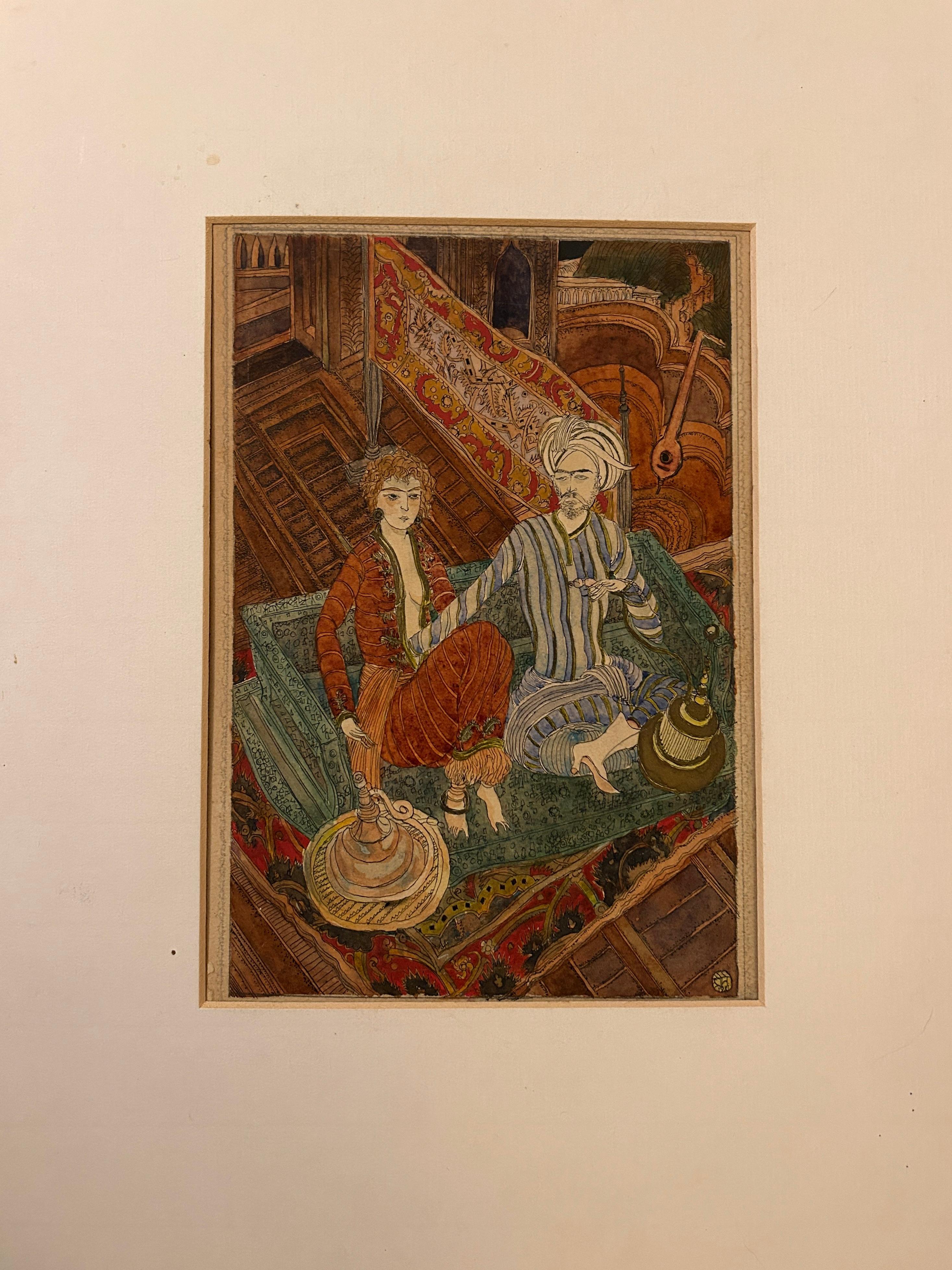 
Pareja jugando 
Acuarela sobre papel colocado sobre tabla
21cm x 14cm
Montado 39cm x 29cm
1921
Firmado con monograma Abajo a la derecha

Se trata de una acuarela exquisitamente ejecutada que apunta a un artista profesional y posiblemente a un