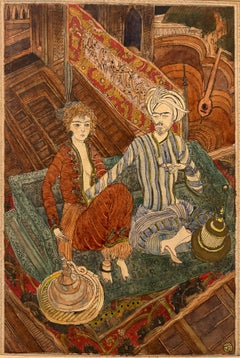 Exquisite Indien Miniature Persisch Europäische Illustration Erotik Signiert 1921