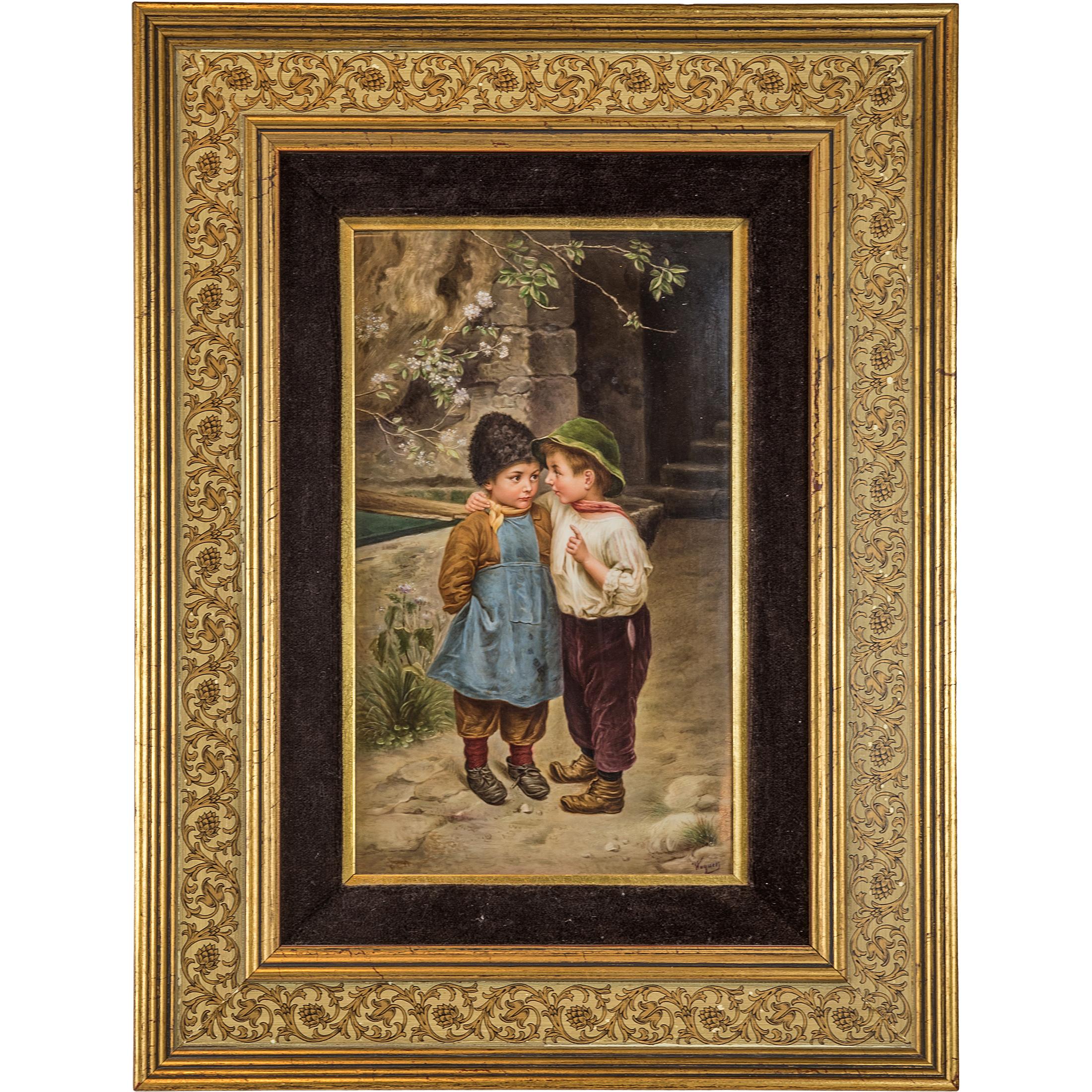 Unknown Figurative Painting - Exquisite K.P.M. Rectangular Porcelain Plaque