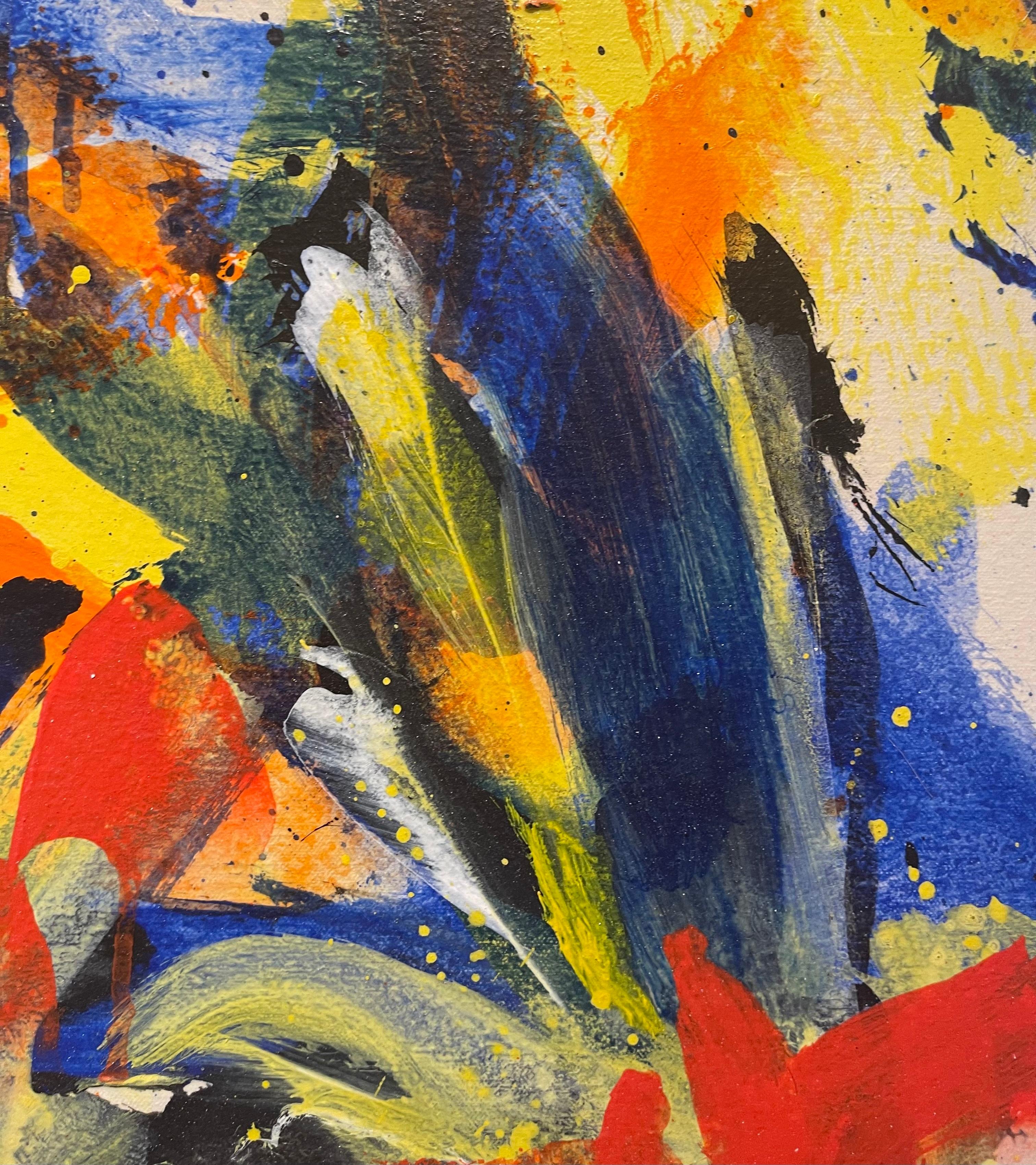 Extra große bunte und lebendige moderne abstrakte in gelb, orange und blau – Painting von Unknown