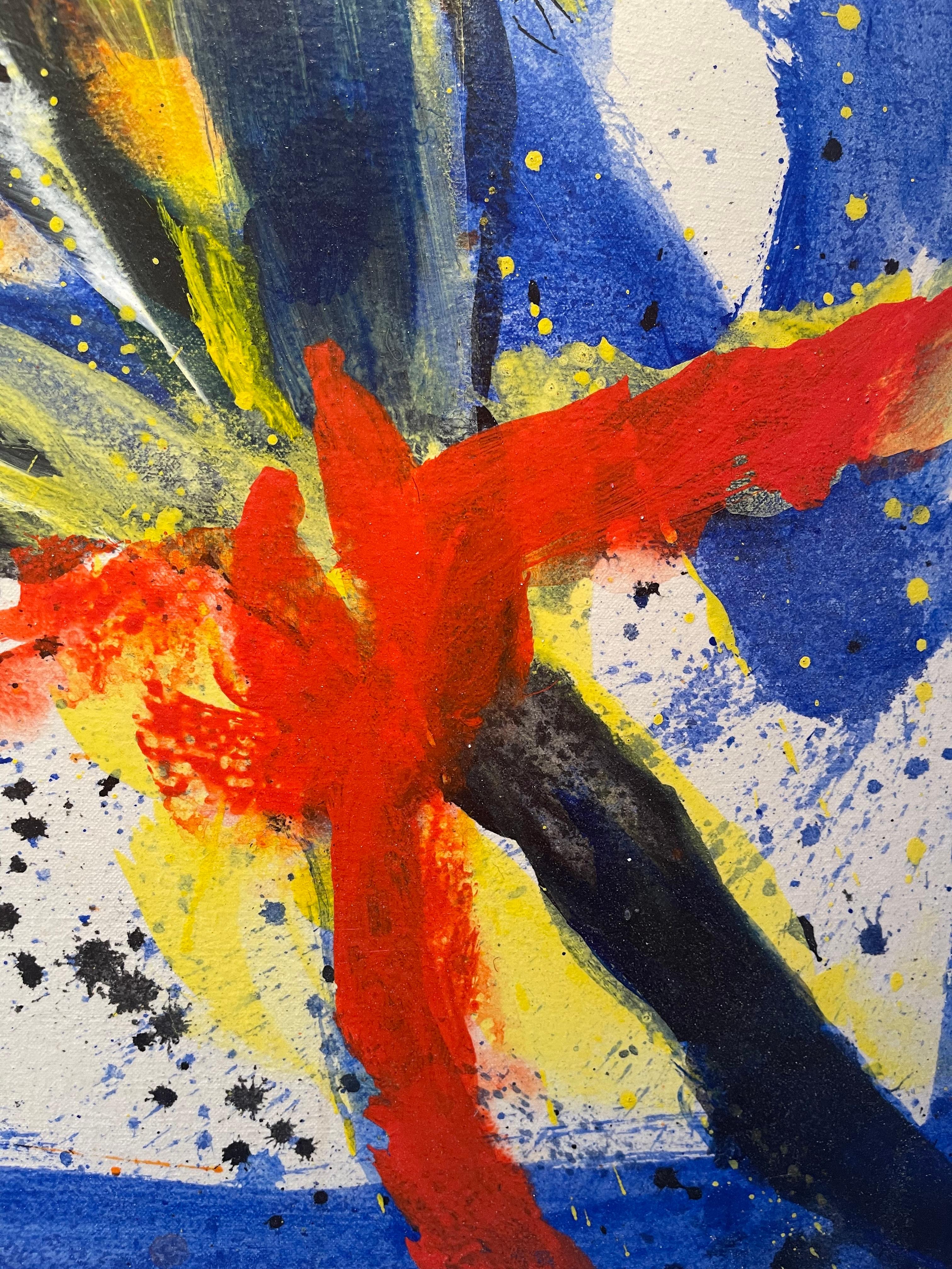 1984 Quadro astratto moderno extra-large, colorato e vivace. Blu, Giallo. - Painting Astratto di Unknown