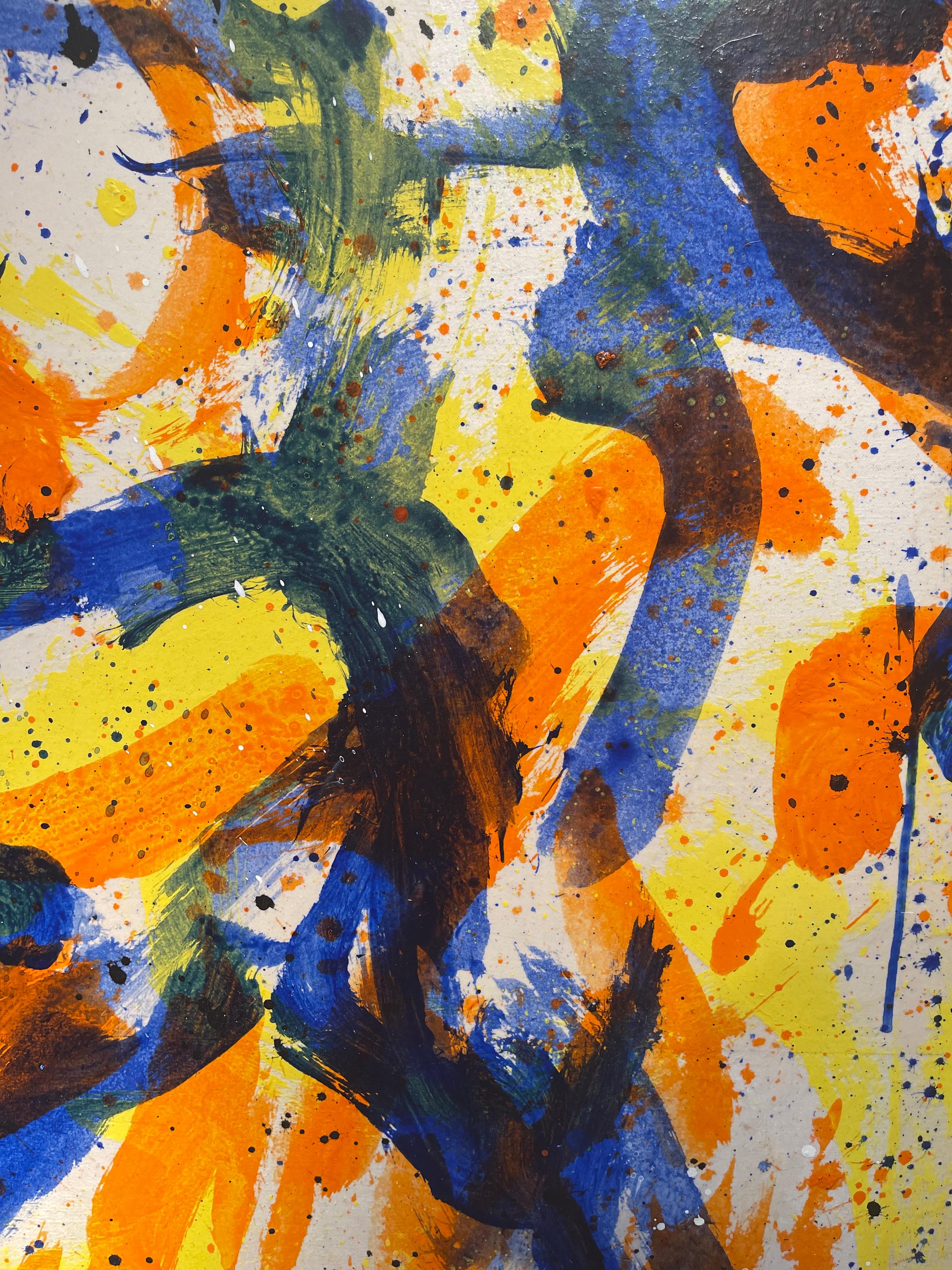 Extra-Large Colorful And Vibrant Modern Abstract In Yellow, Orange, And Blue For Sale 1