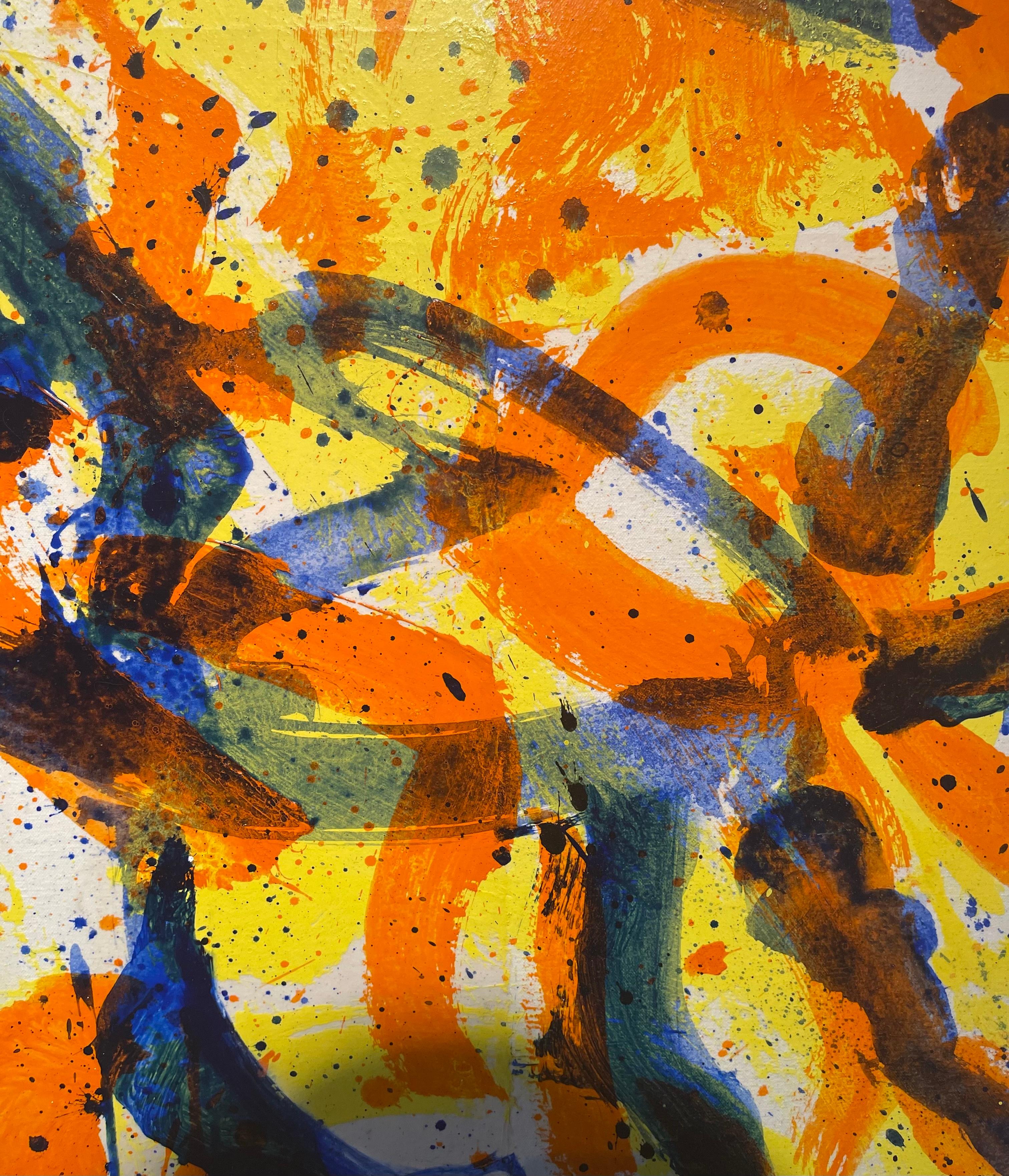 Extra-Large Colorful And Vibrant Modern Abstract In Yellow, Orange, And Blue For Sale 2