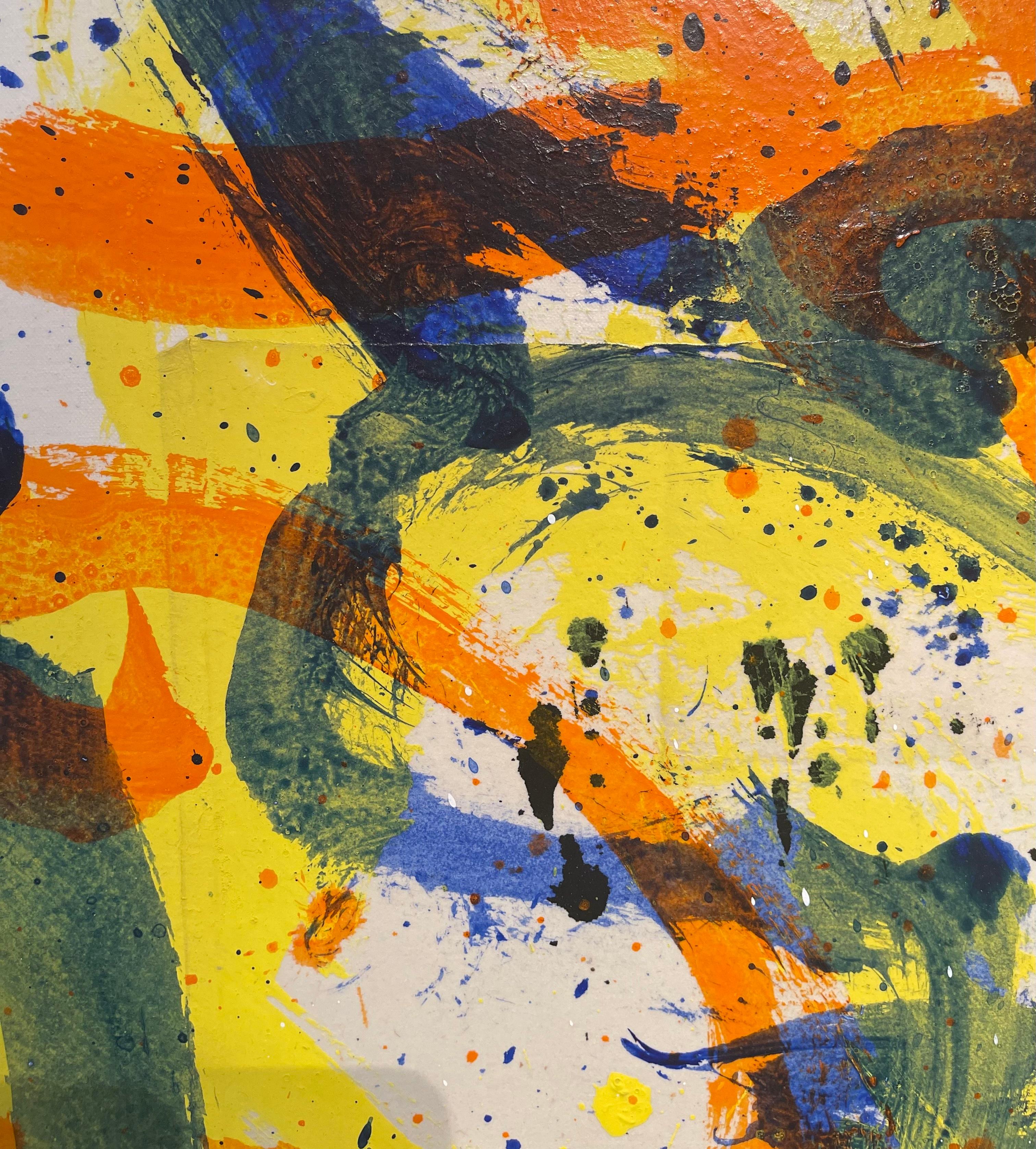 Extra-Large Colorful And Vibrant Modern Abstract In Yellow, Orange, And Blue For Sale 4