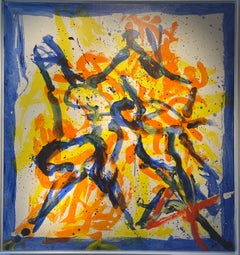 Extra-large et vibrant abstrait moderne jaune, orange et bleu