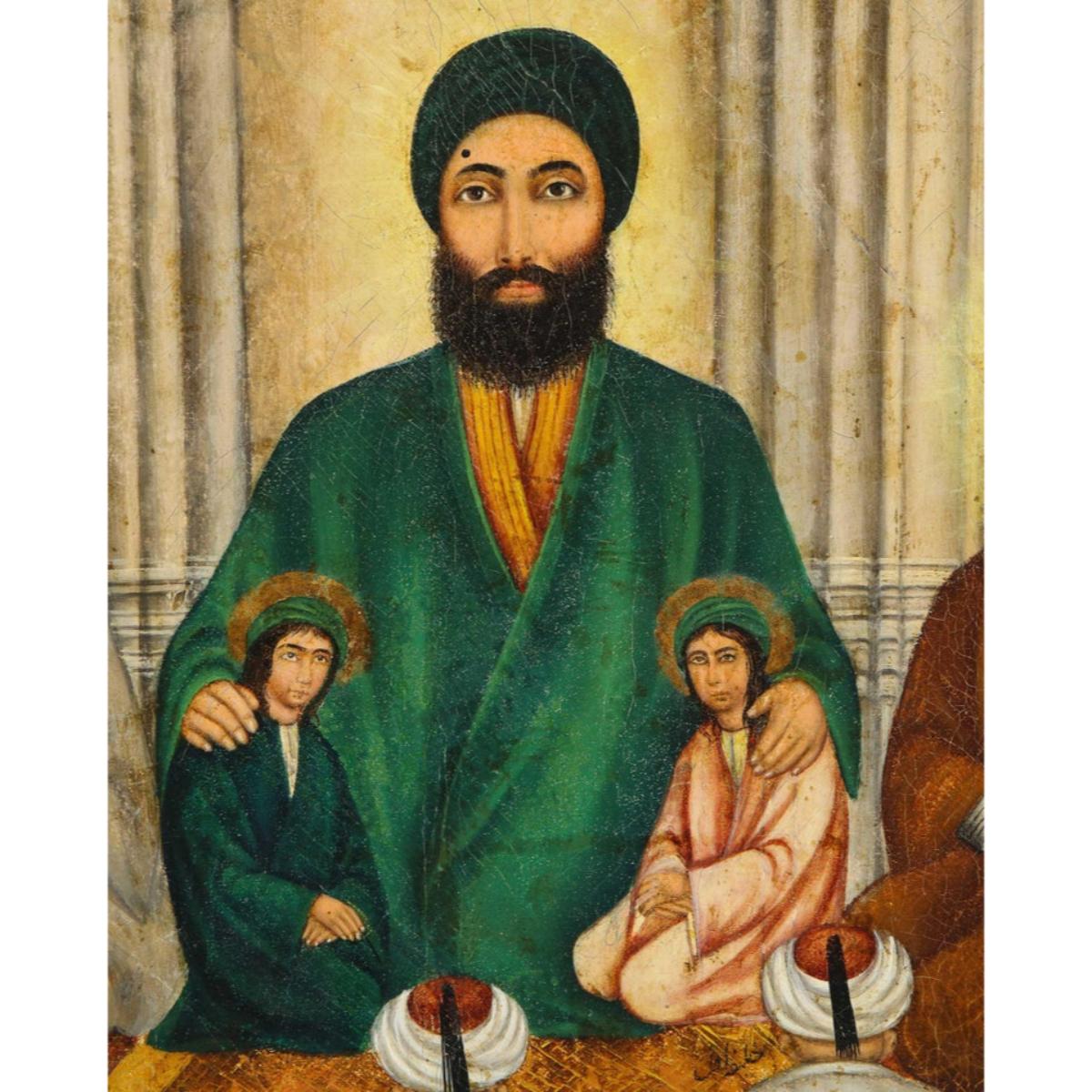 Extremely Fine and Rare Islamic Qajar Portrait Painting of Prophet Mohammad 11
