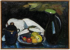 Eyvind Olesen (1907-1995) - Modernist 1956 Oil, Still Life with Jug and Fruit