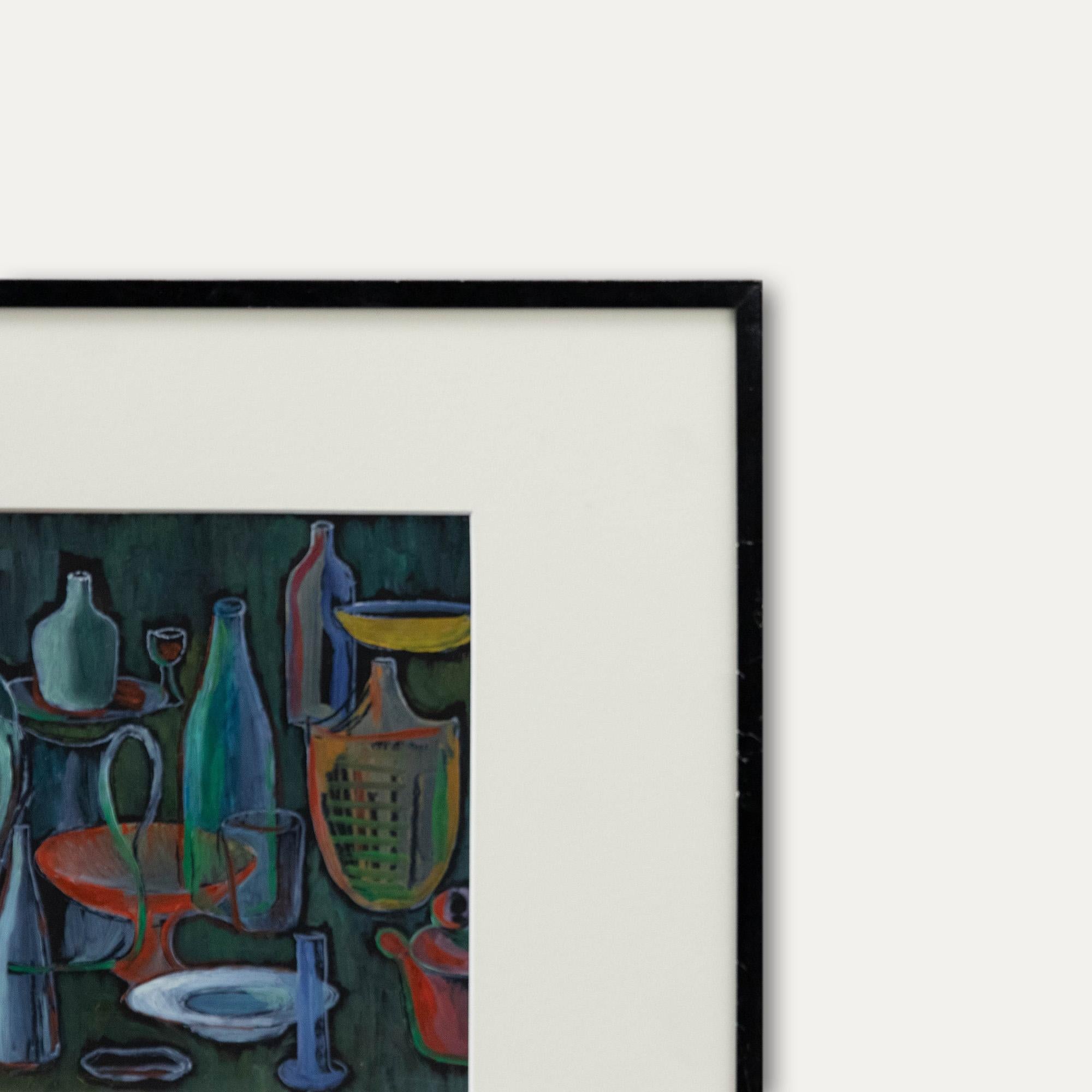F. Durban  Ölgemälde des 20. Jahrhunderts, Gefäße in Blau im Angebot 1