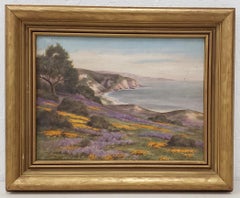 F. Elliott Early 20th c. California Coastal Oil Painting with Wildflowers c.1920