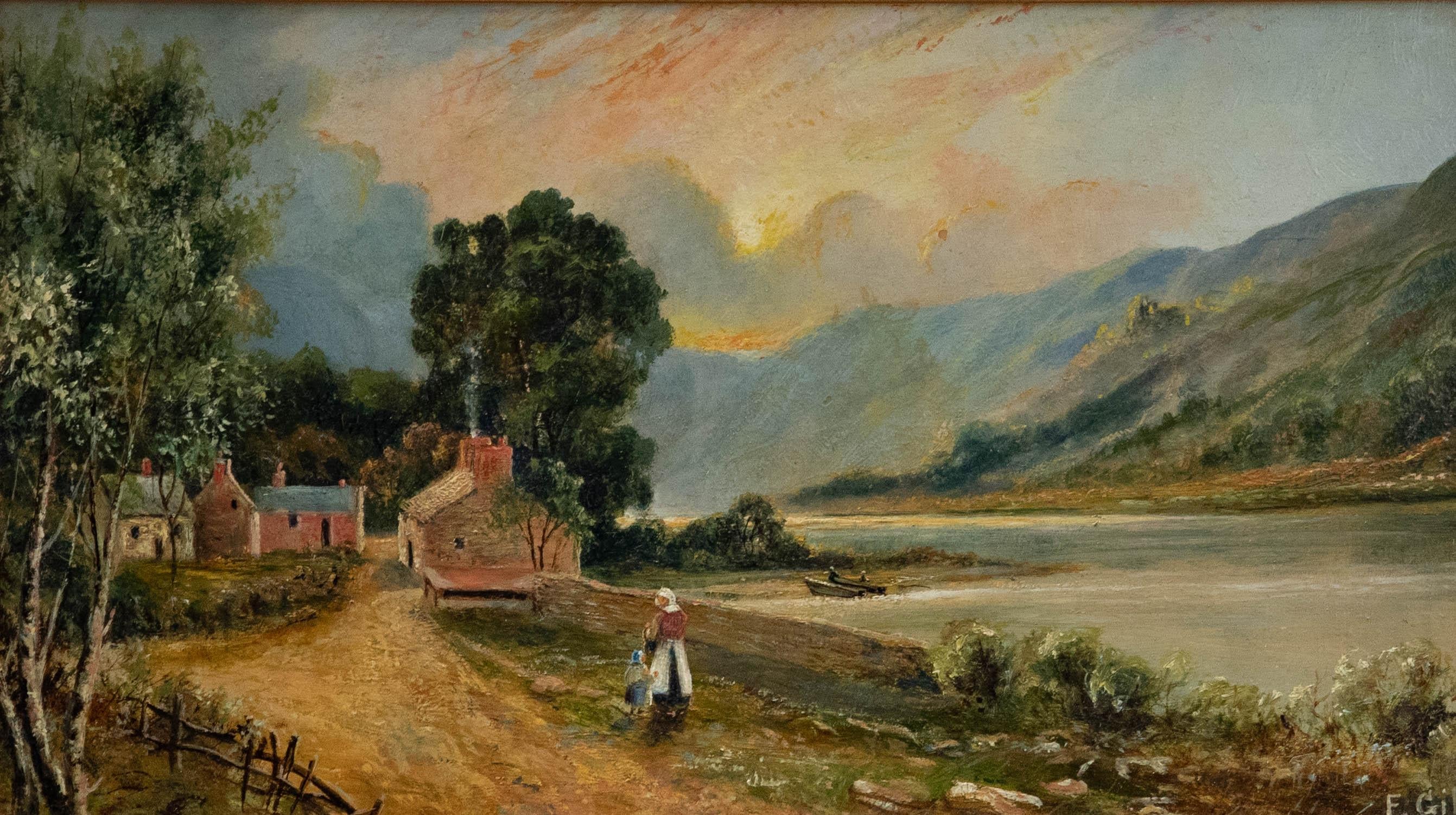 F. Gill - Óleo enmarcado de principios del siglo XX, Atardecer en Llyn Crafnant - Painting de Unknown