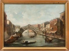 F. Guarana (peintre vénitien) - Tableau de vue de Venise du XIXe siècle - Rialto