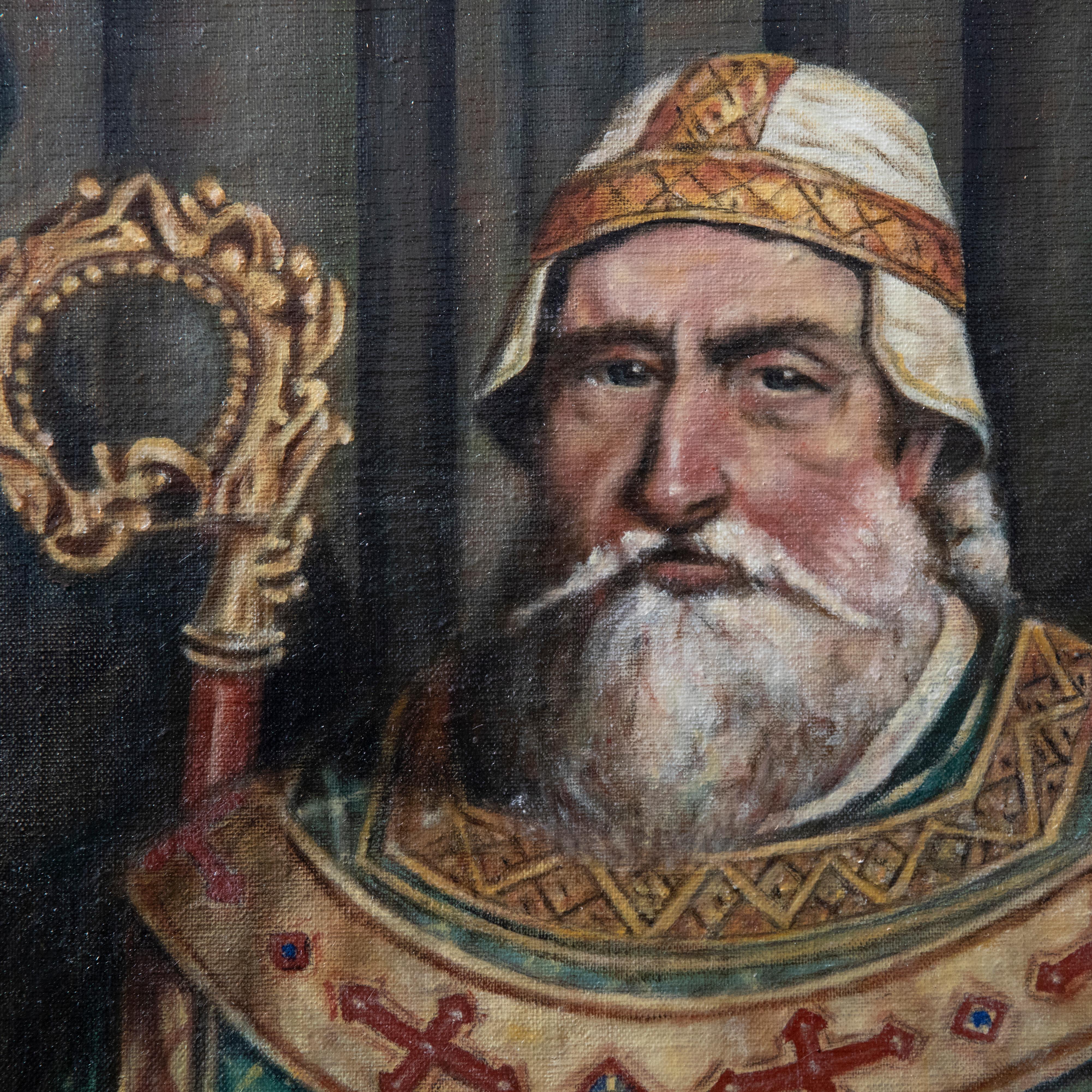  F. H. Richards - 1986 Oil, Portrait of St Patrick with Crozier - Painting by Unknown