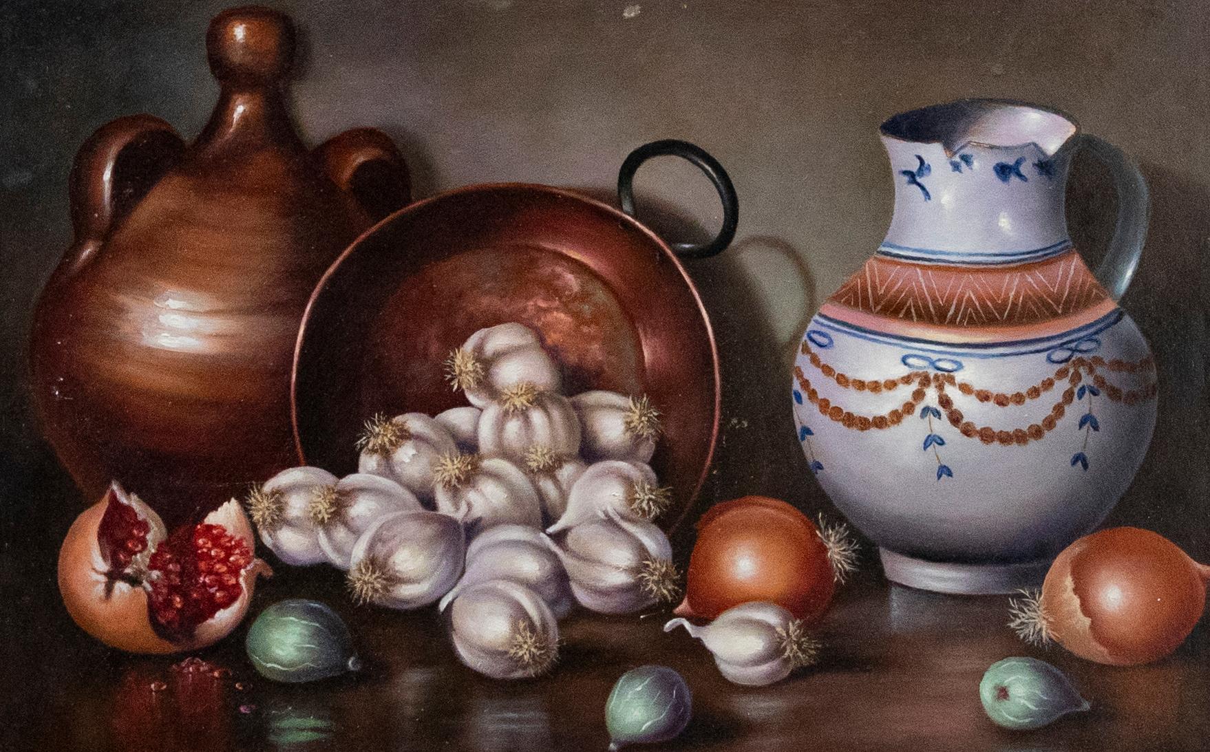 F. Mancheno - French Contemporary Oil, Still Life of Garlic & Onions - Painting by Unknown