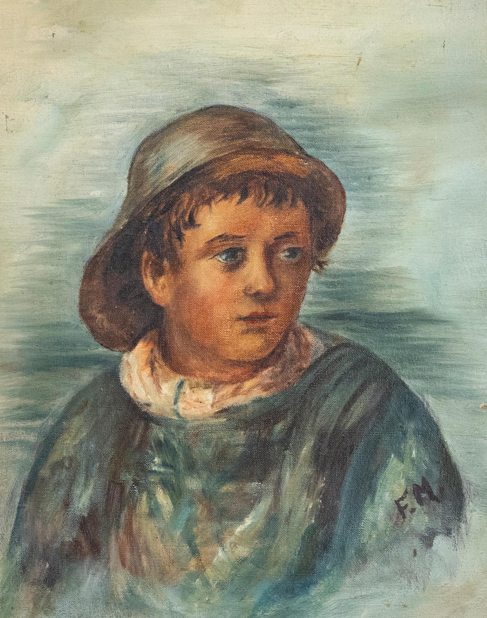 F. Morgan  - 1914 Oil, Fisher Boy - Painting by Unknown