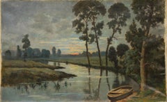 F. Mulley - Early 20th Century Oil, Dusk Over the River