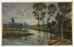 F. Mulley - Early 20th Century Oil, Dusk Over the River