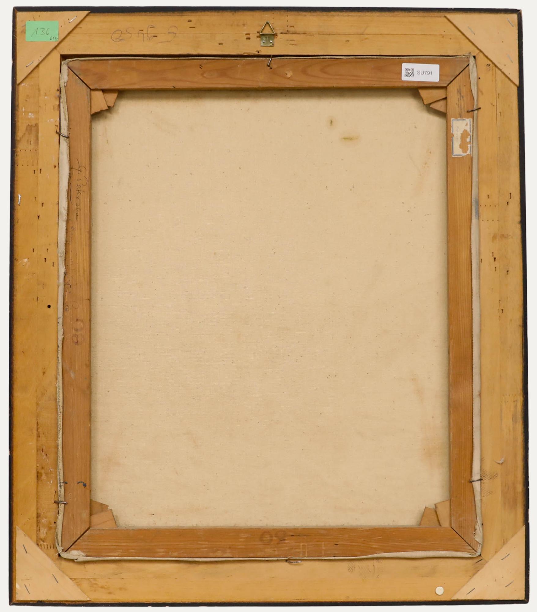 F. Petersen - Gerahmtes Öl aus der Mitte des 20. Jahrhunderts, Fischerboot bei hohem Wellengang (Braun), Figurative Painting, von Unknown