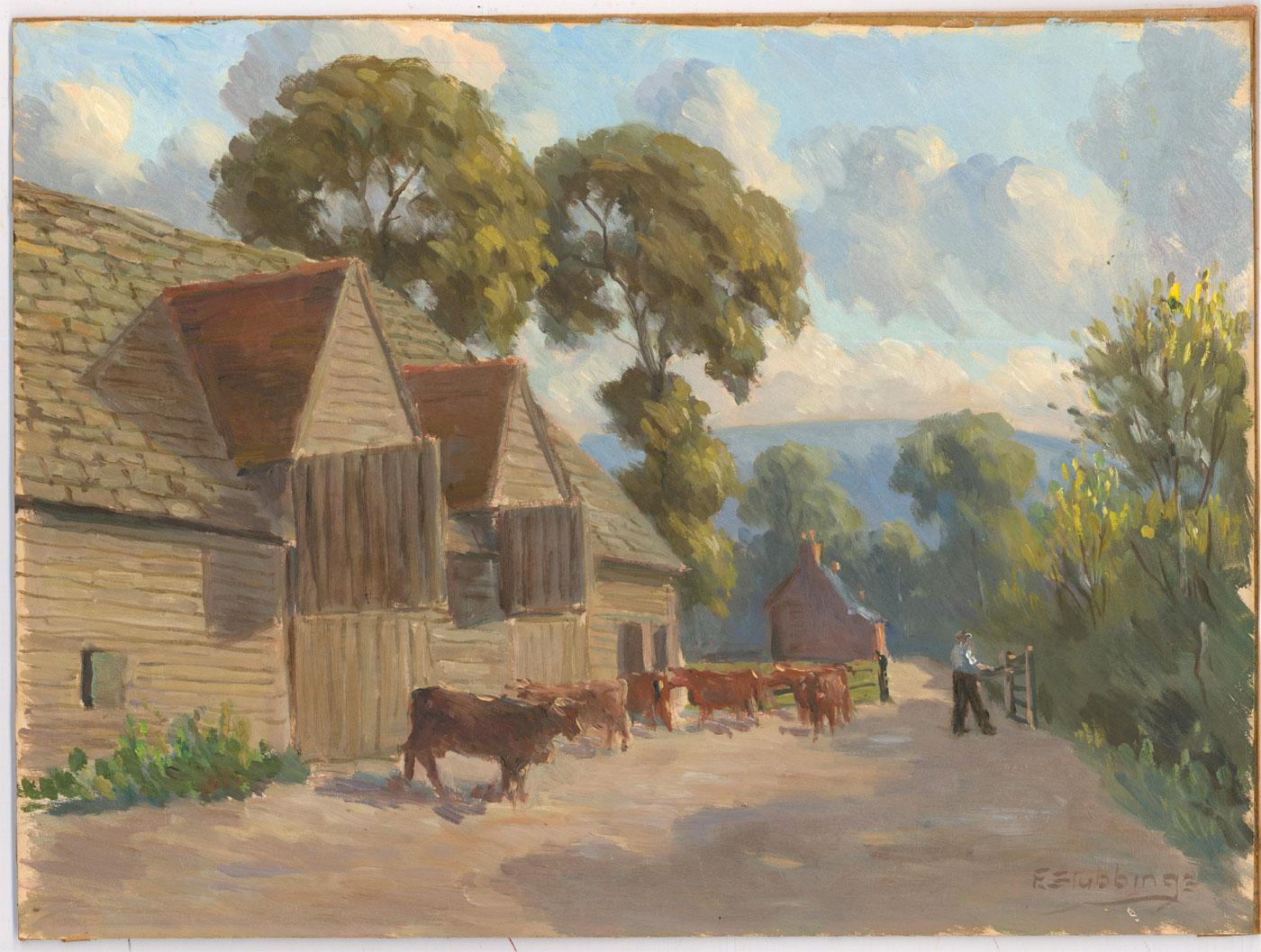 F. Stubbings - 20th Century Oil, The Farmyard - Painting by Unknown
