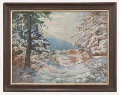 F. Stuck - Huile encadrée du milieu du 20e siècle, Un revêtement de neige d'hiver
