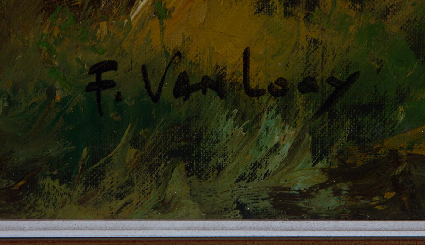 F. Van Loay - Framed Mid 20th Century Oil, Study of a Black & White Setter 1